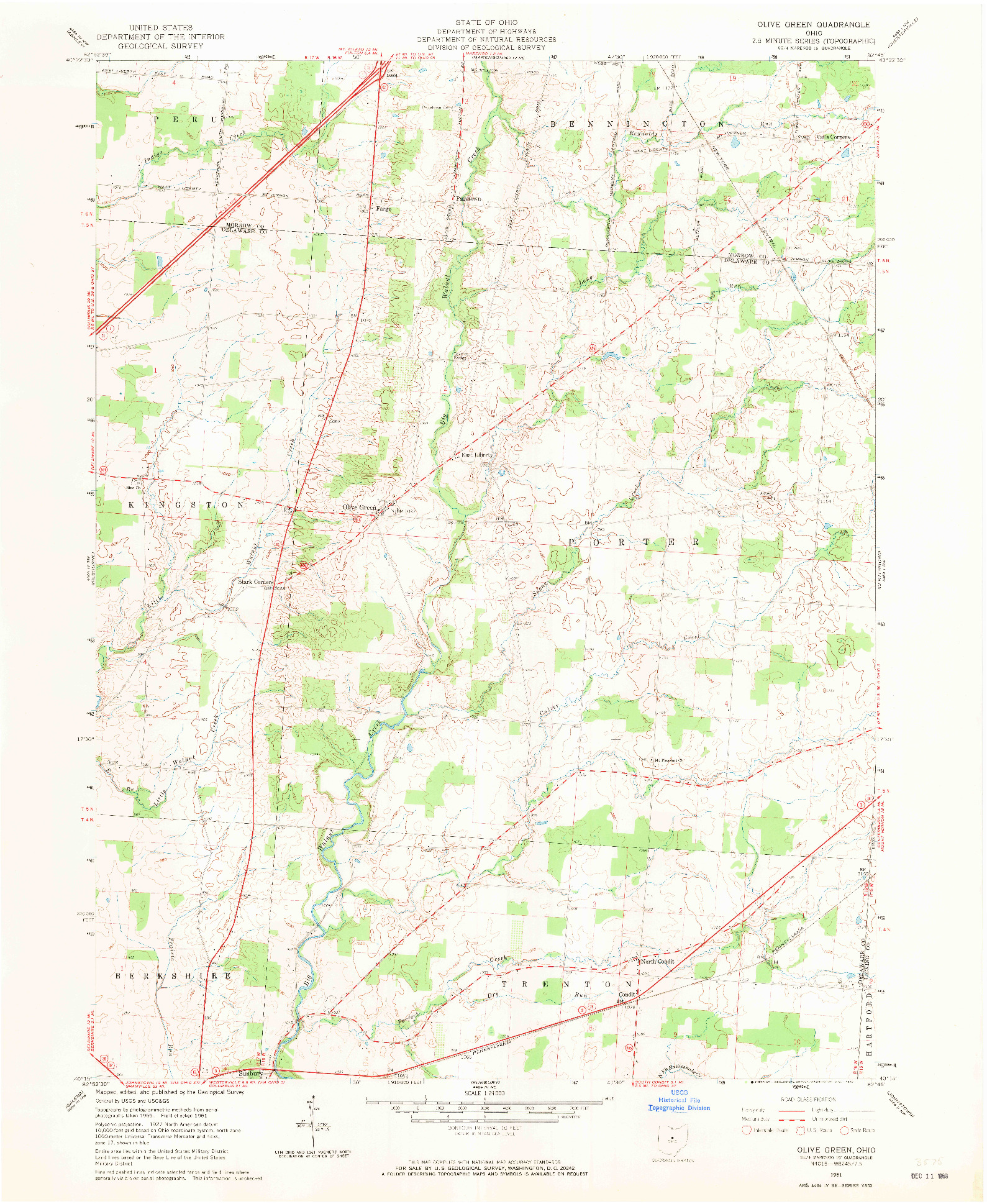 USGS 1:24000-SCALE QUADRANGLE FOR OLIVE GREEN, OH 1961