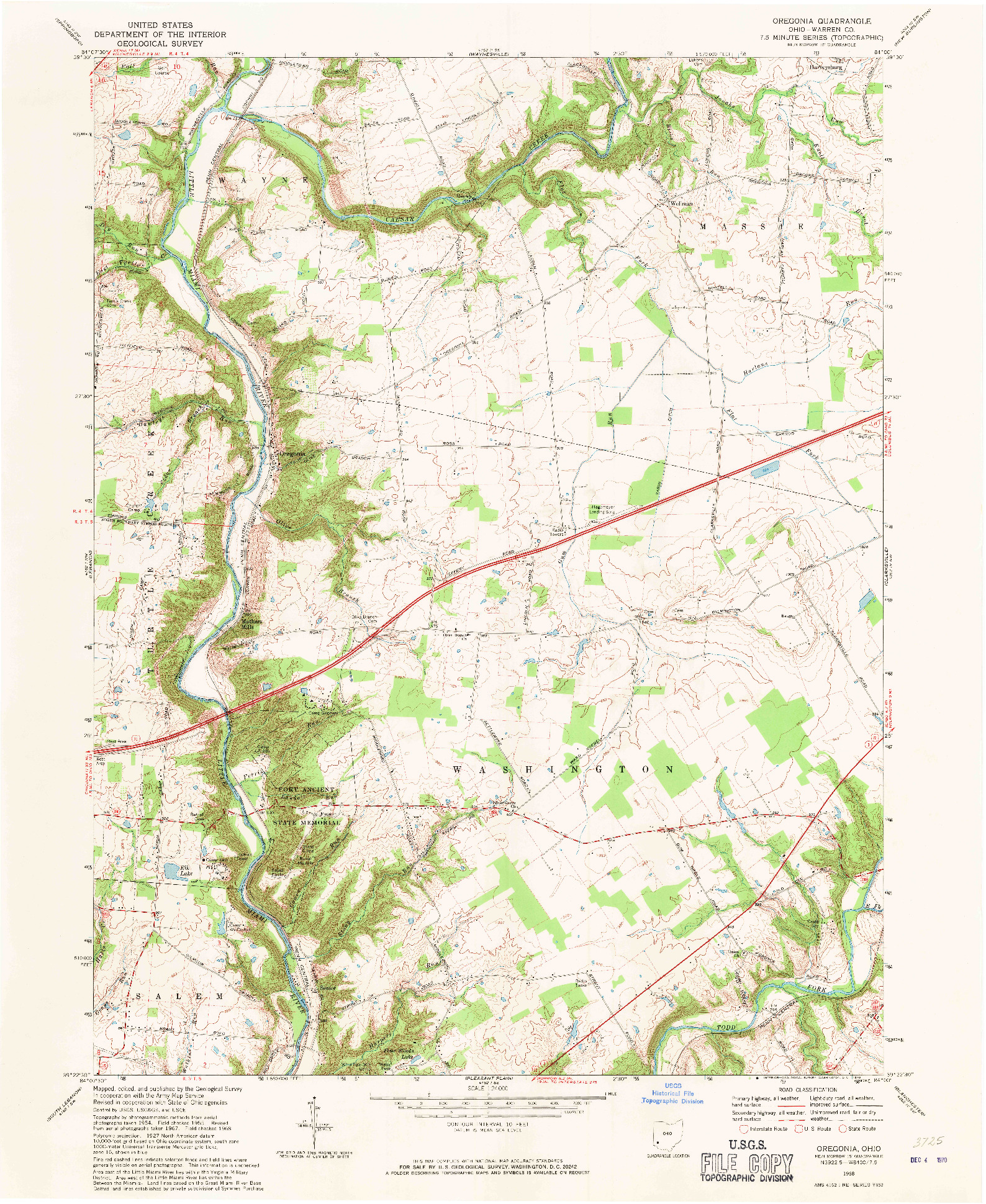 USGS 1:24000-SCALE QUADRANGLE FOR OREGONIA, OH 1968
