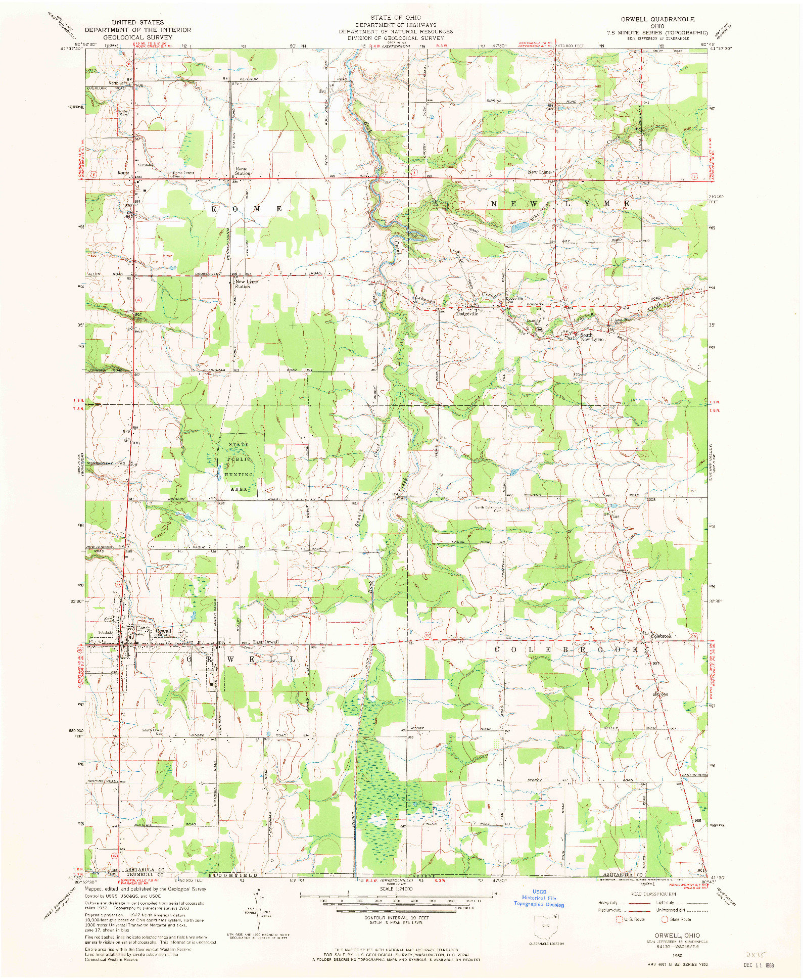 USGS 1:24000-SCALE QUADRANGLE FOR ORWELL, OH 1960