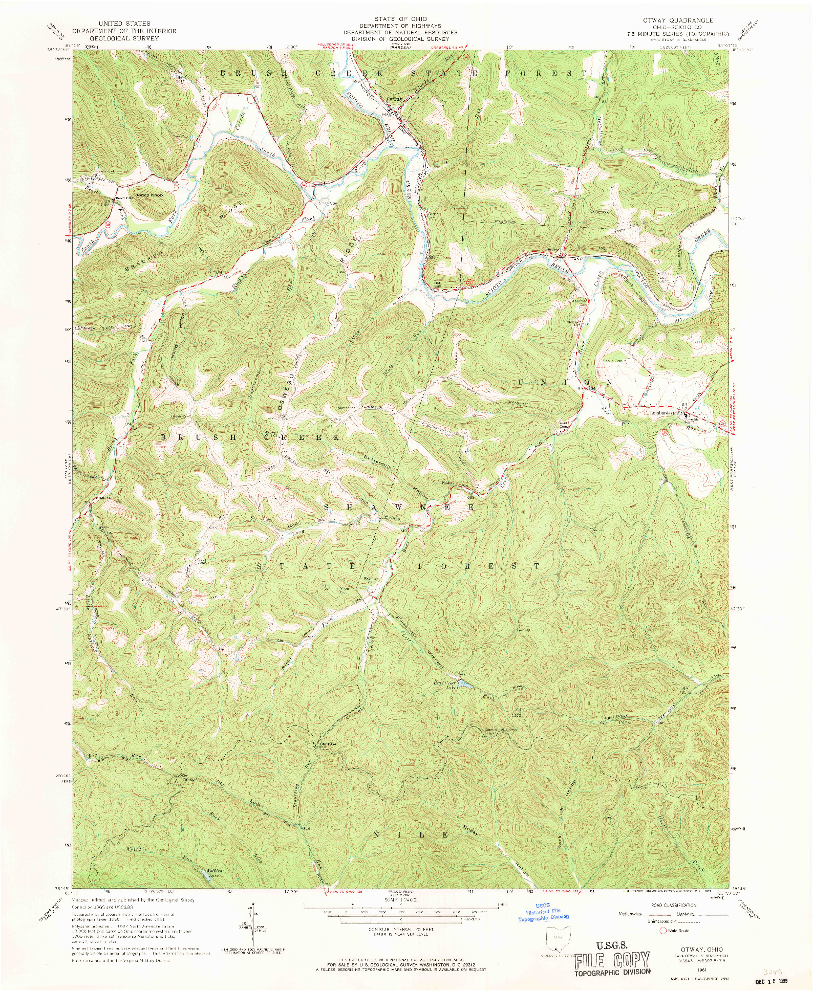 USGS 1:24000-SCALE QUADRANGLE FOR OTWAY, OH 1961