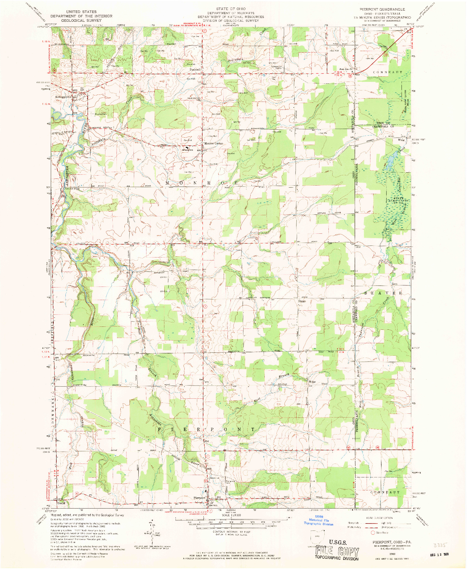 USGS 1:24000-SCALE QUADRANGLE FOR PIERPONT, OH 1960