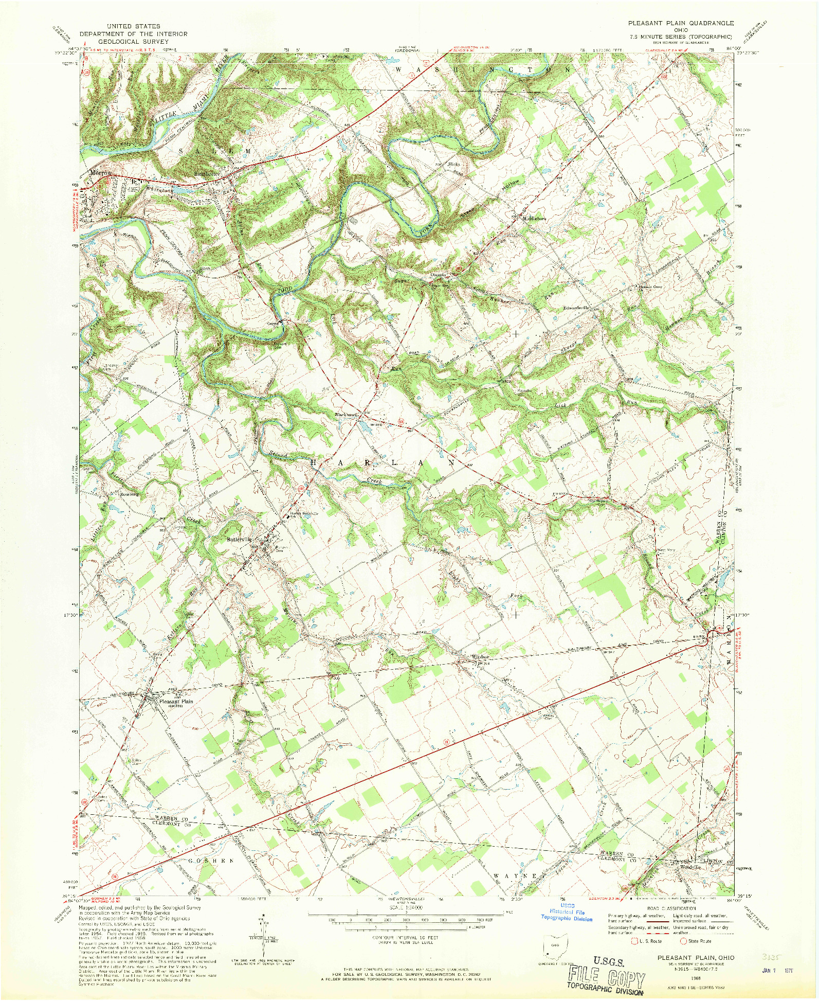 USGS 1:24000-SCALE QUADRANGLE FOR PLEASANT PLAIN, OH 1968