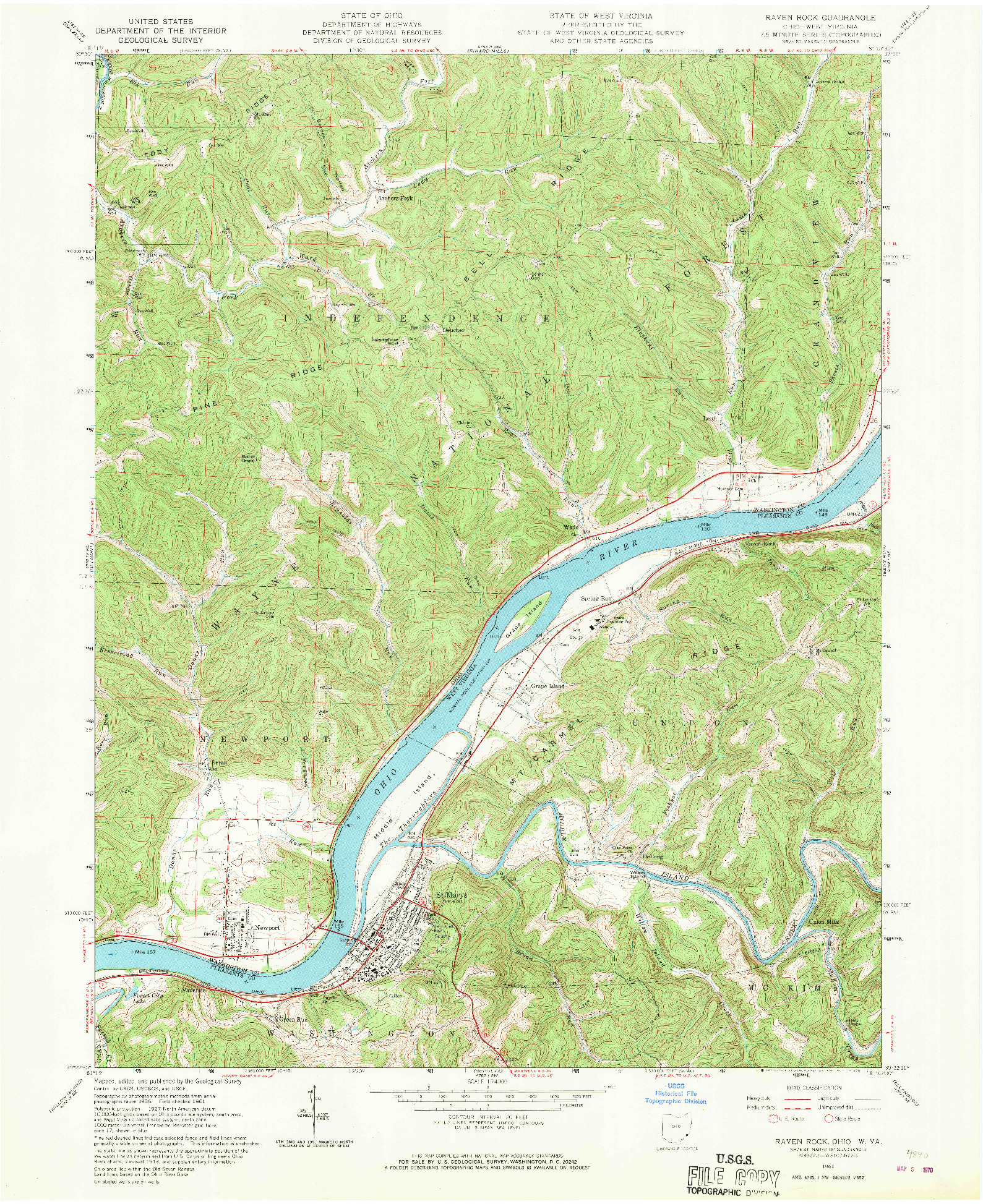USGS 1:24000-SCALE QUADRANGLE FOR RAVEN ROCK, OH 1961