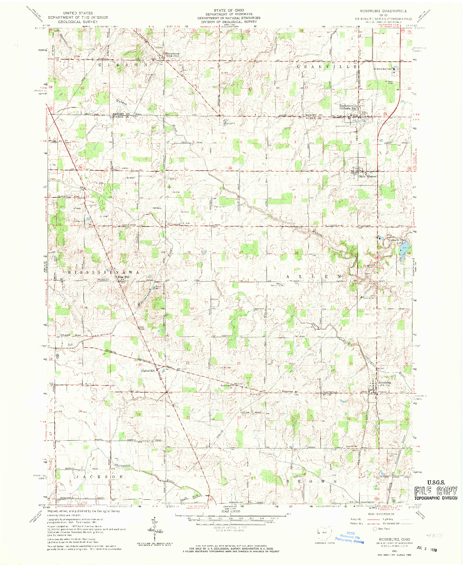 USGS 1:24000-SCALE QUADRANGLE FOR ROSSBURG, OH 1961