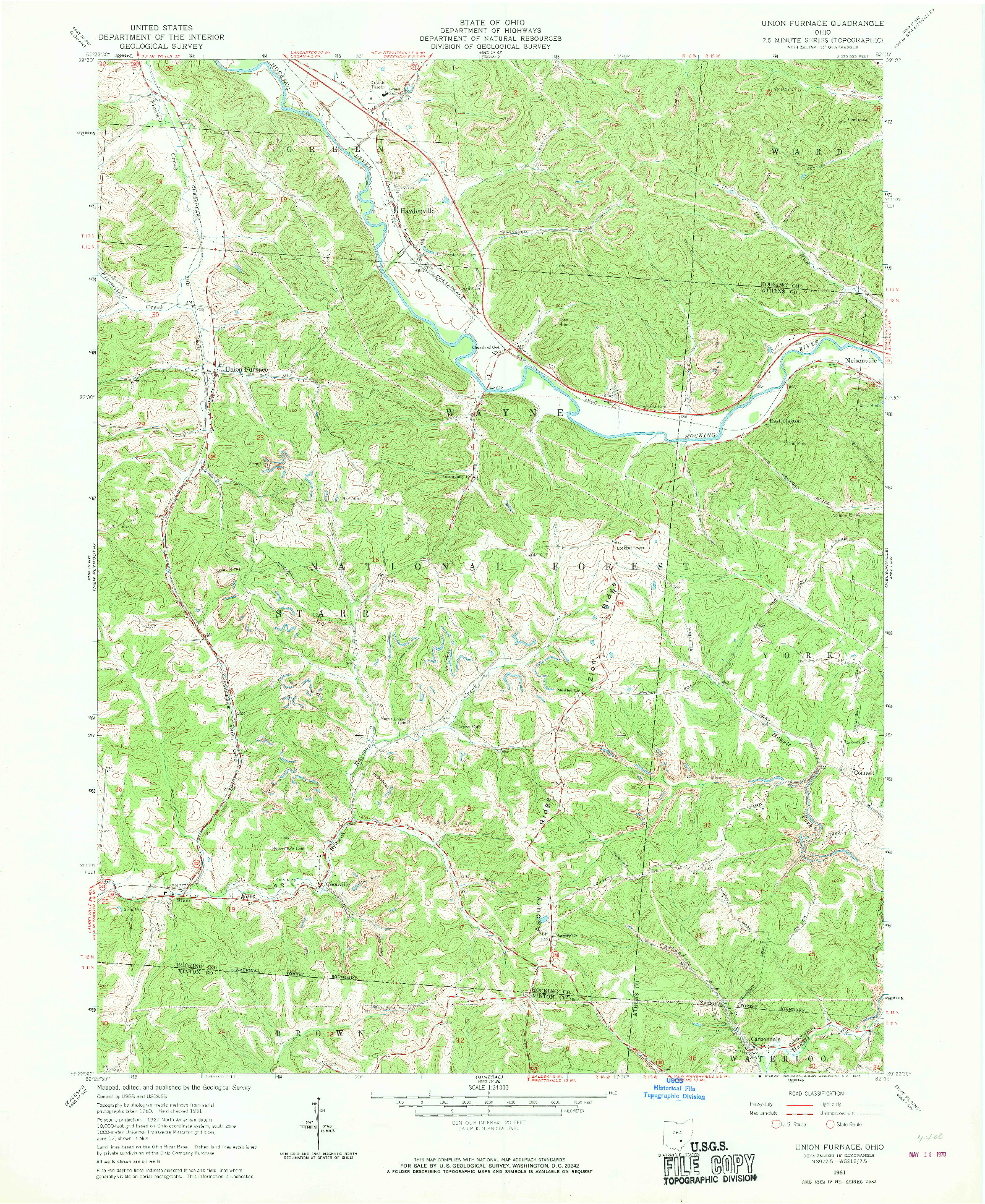 USGS 1:24000-SCALE QUADRANGLE FOR UNION FURNACE, OH 1961