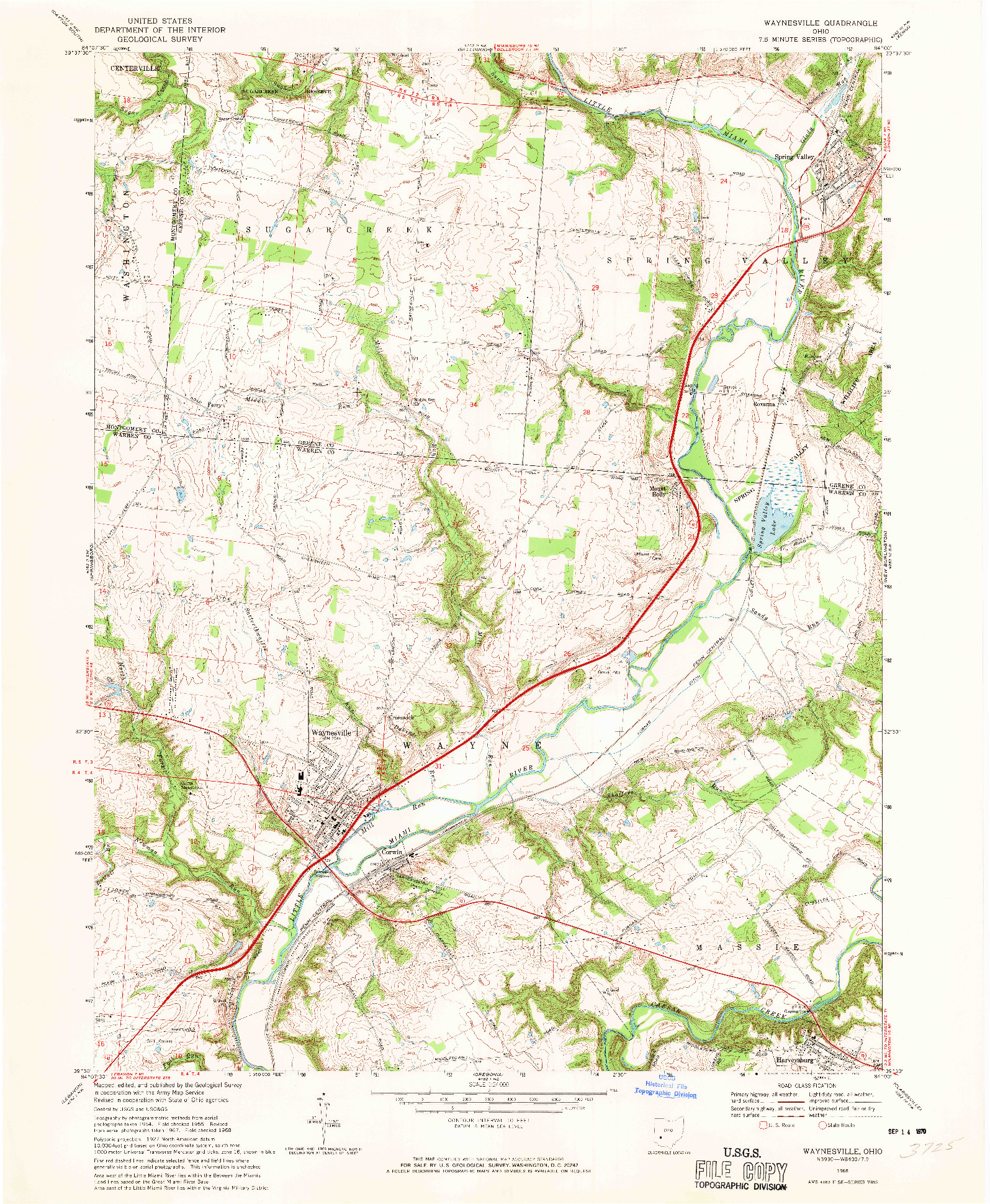 USGS 1:24000-SCALE QUADRANGLE FOR WAYNESVILLE, OH 1968