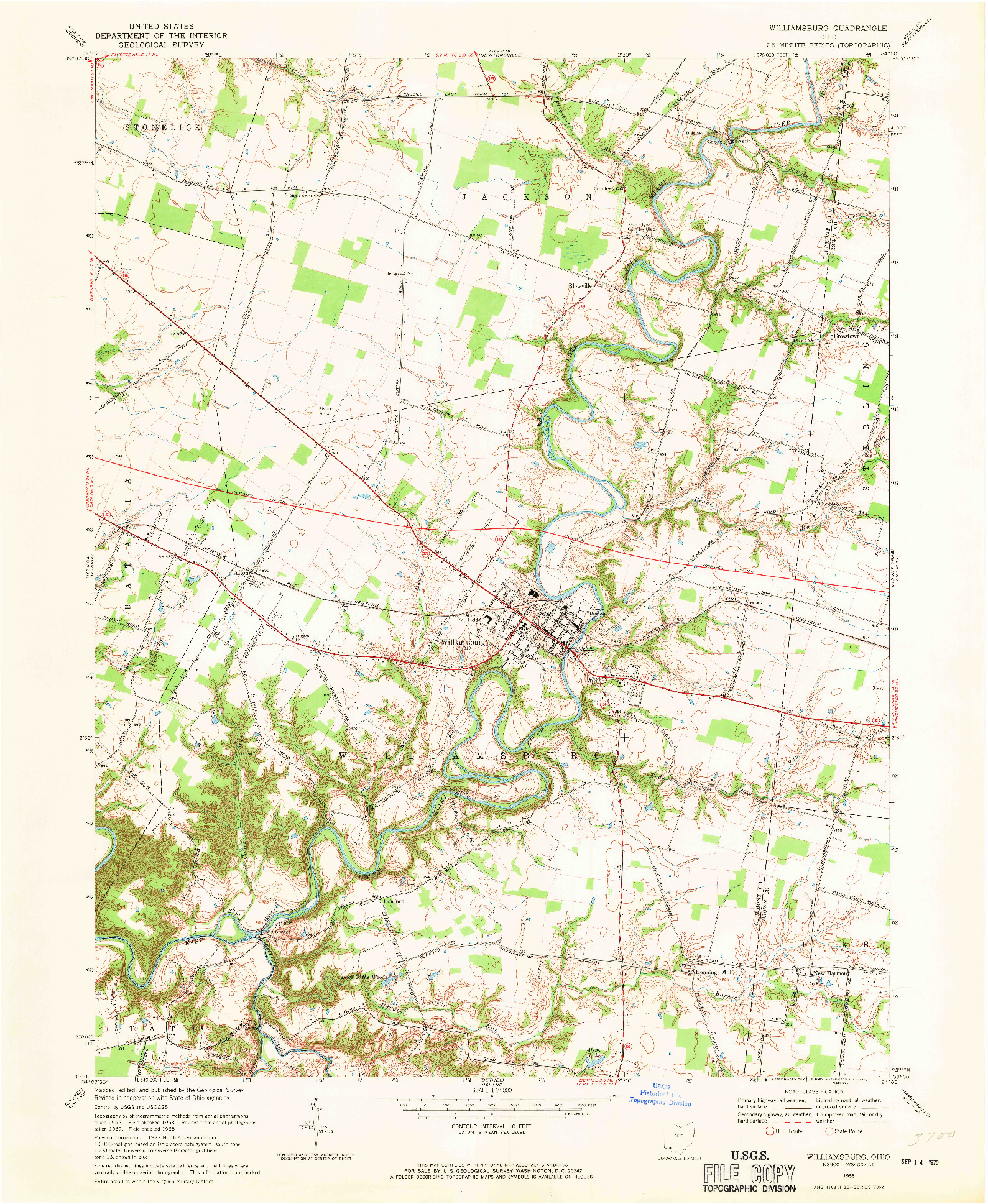 USGS 1:24000-SCALE QUADRANGLE FOR WILLIAMSBURG, OH 1968