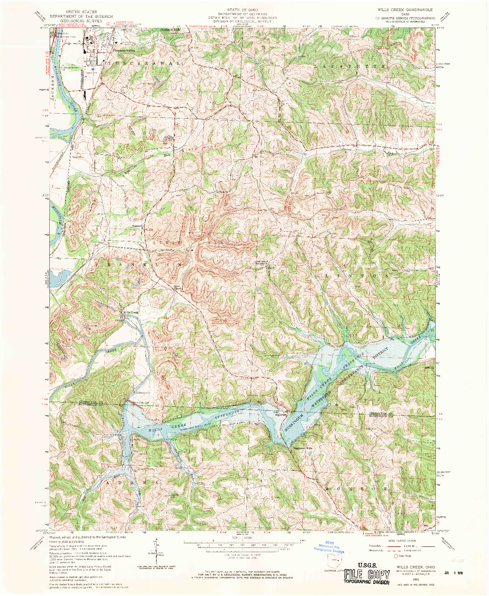 USGS 1:24000-SCALE QUADRANGLE FOR WILLS CREEK, OH 1962