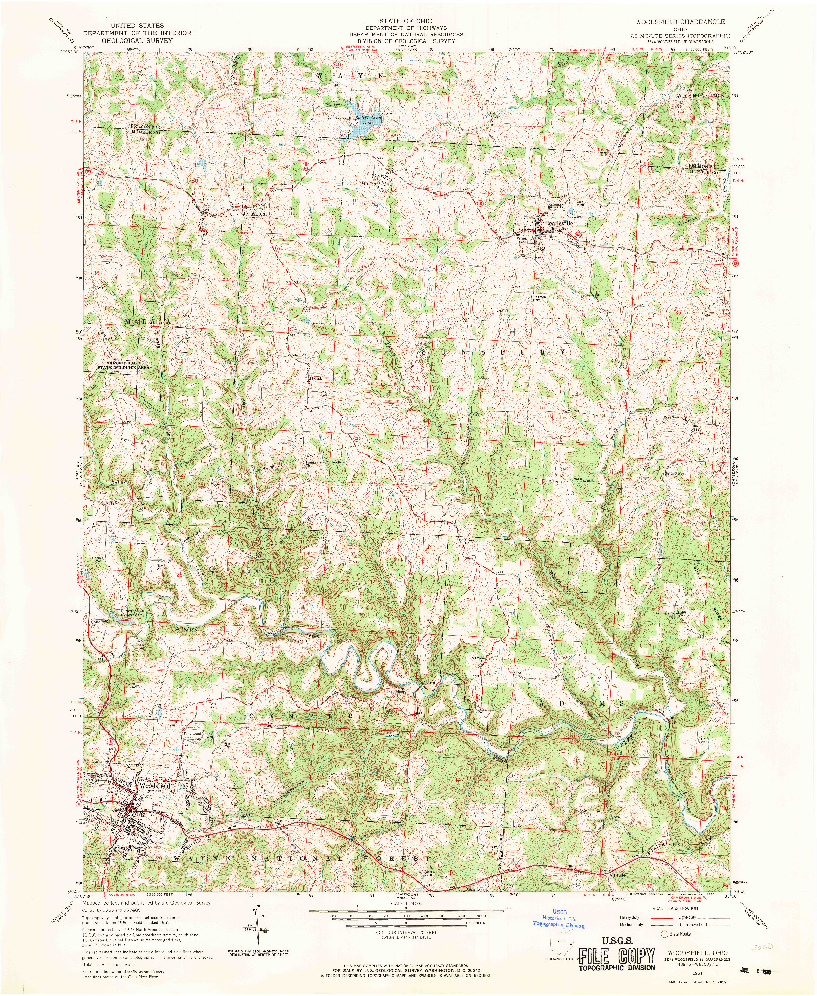 USGS 1:24000-SCALE QUADRANGLE FOR WOODSFIELD, OH 1961