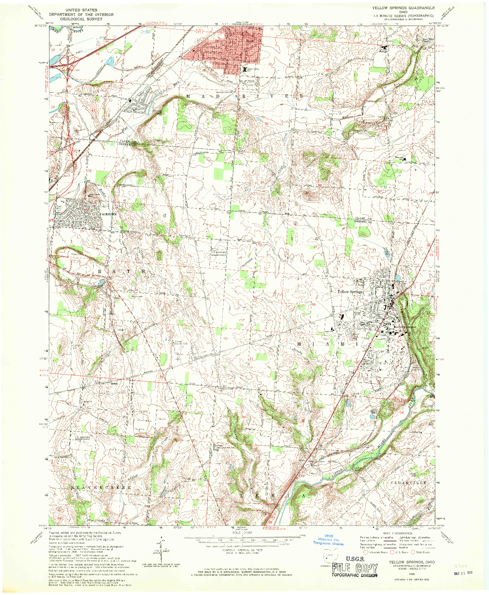 USGS 1:24000-SCALE QUADRANGLE FOR YELLOW SPRINGS, OH 1968