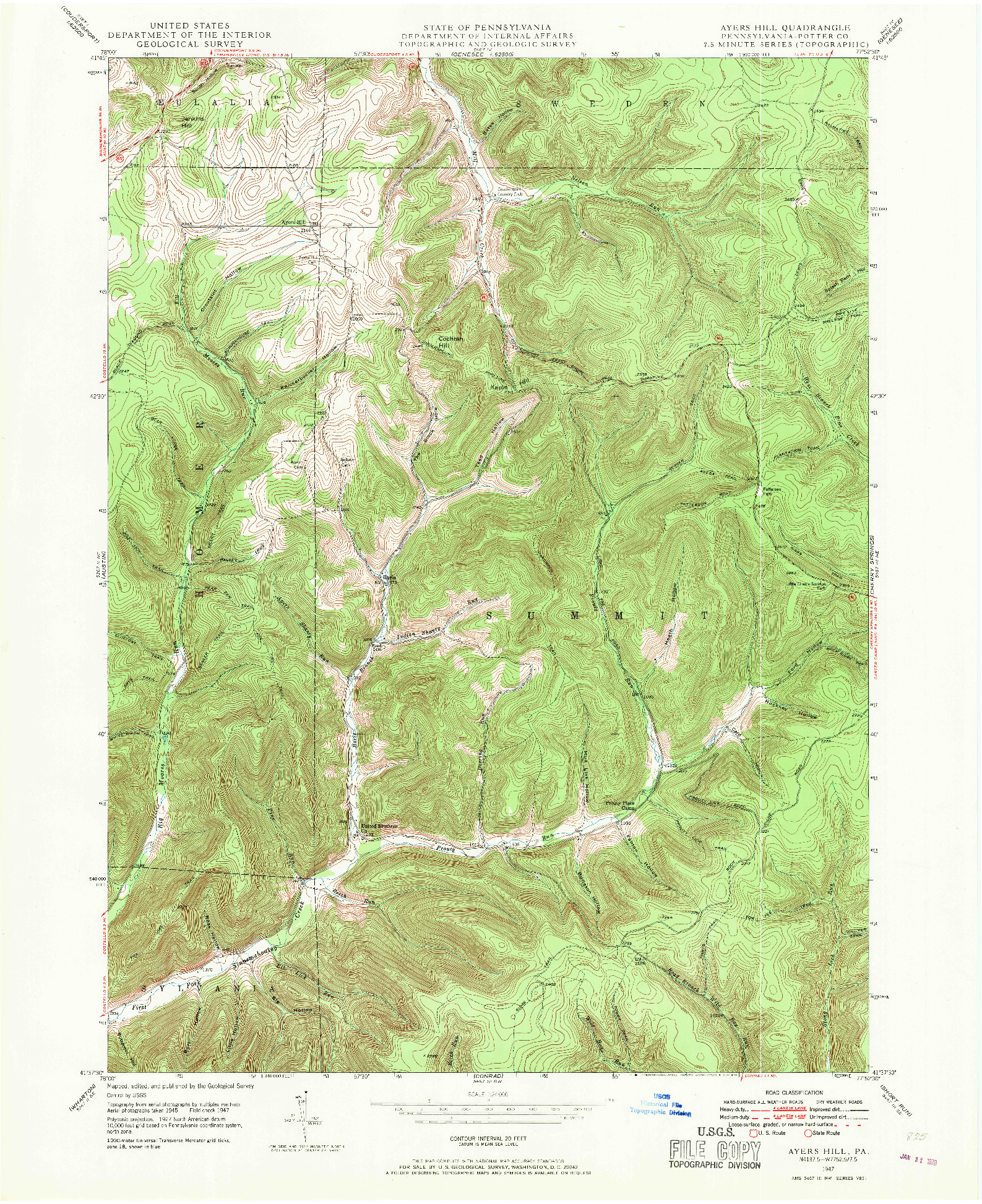 USGS 1:24000-SCALE QUADRANGLE FOR AYERS HILL, PA 1947