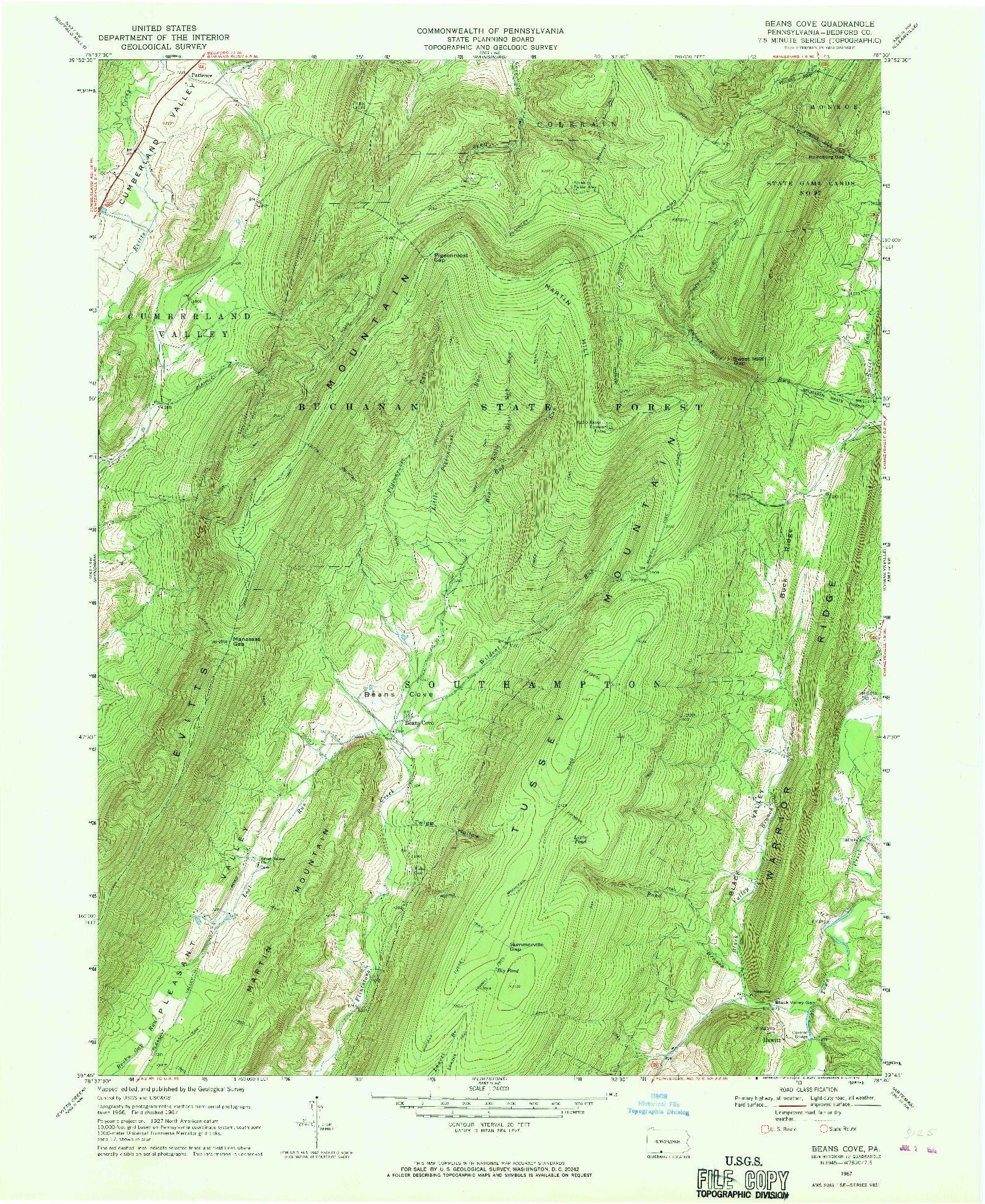 USGS 1:24000-SCALE QUADRANGLE FOR BEANS COVE, PA 1967