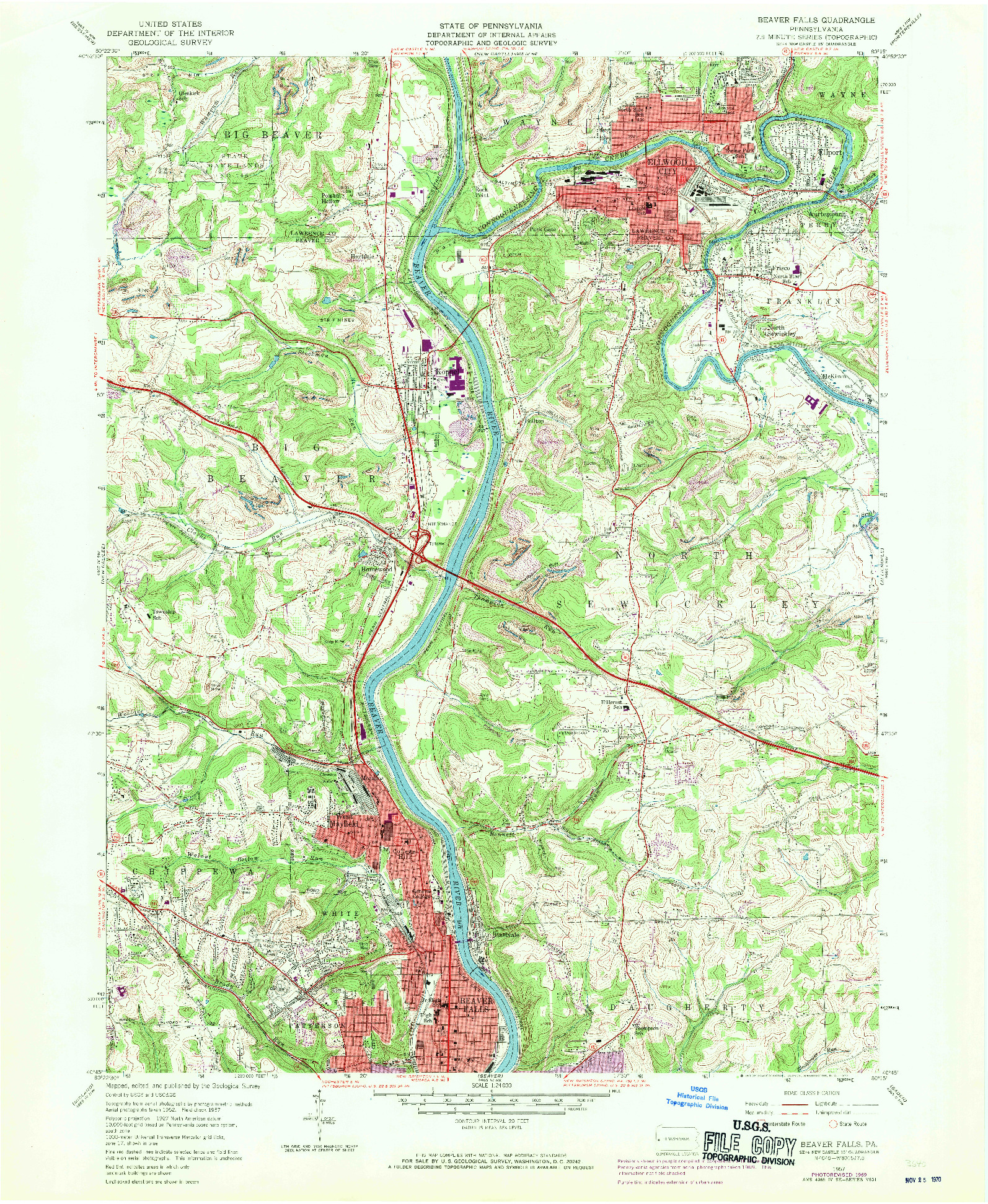 USGS 1:24000-SCALE QUADRANGLE FOR BEAVER FALLS, PA 1957