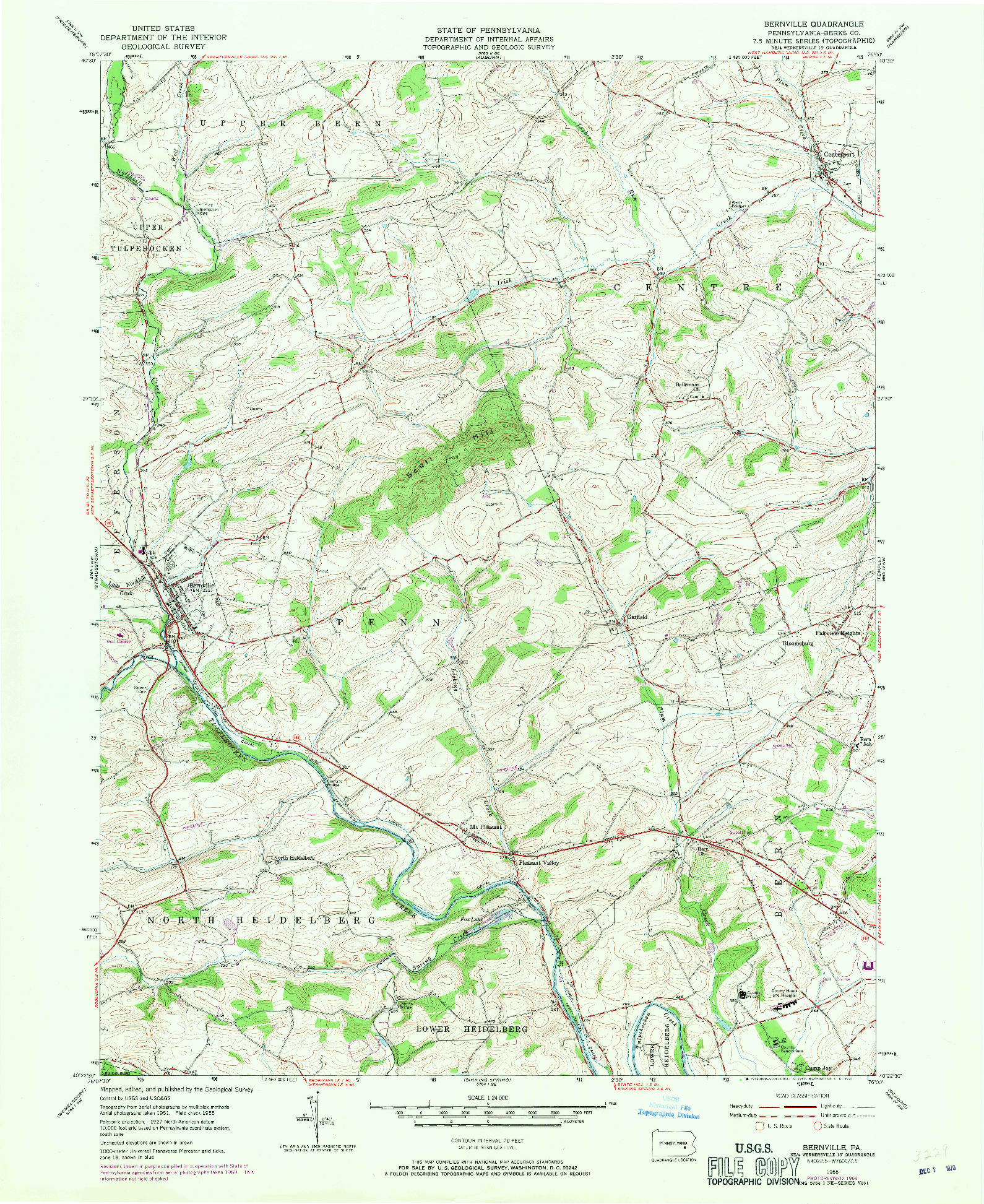 USGS 1:24000-SCALE QUADRANGLE FOR BERNVILLE, PA 1955