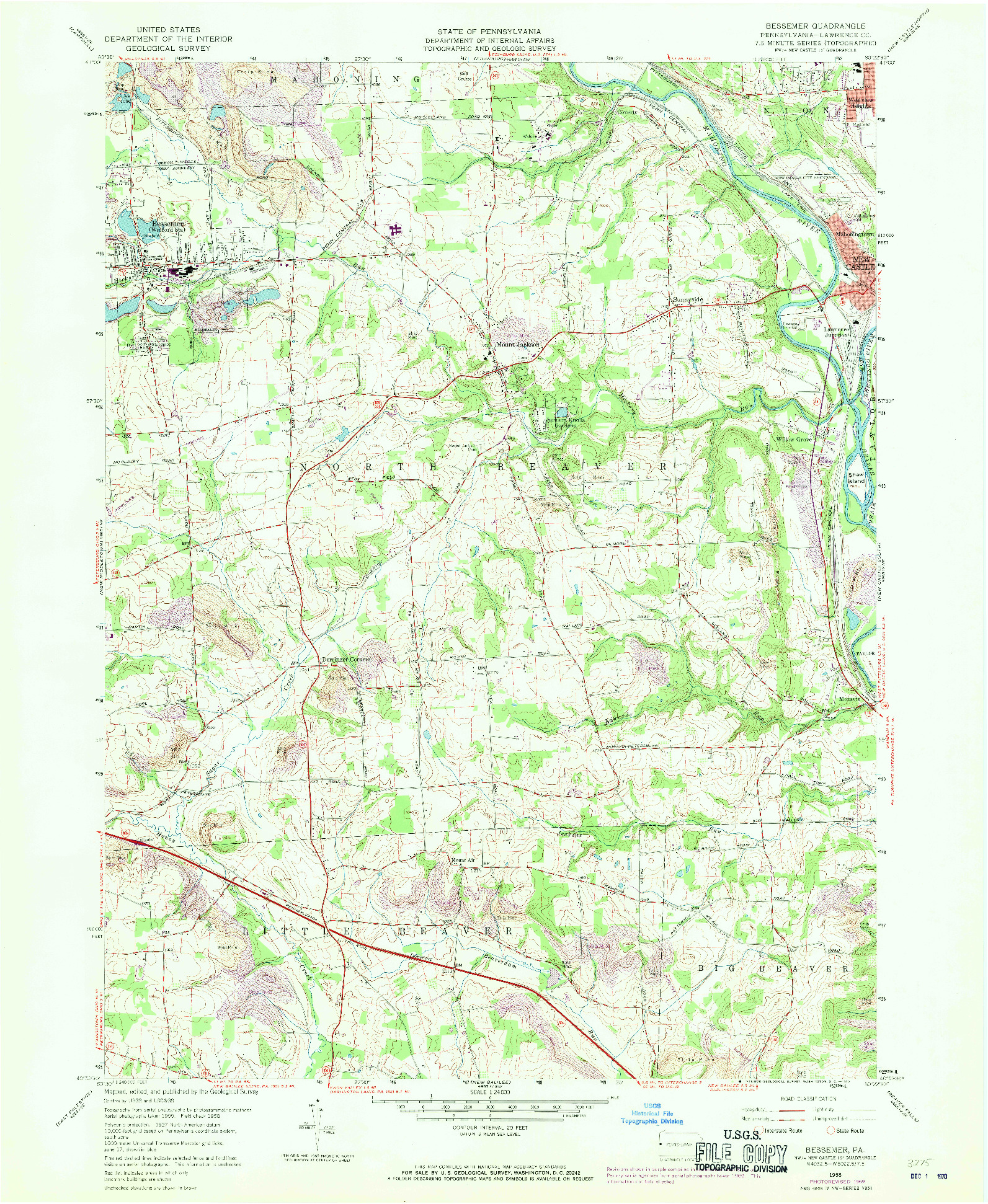 USGS 1:24000-SCALE QUADRANGLE FOR BESSEMER, PA 1958