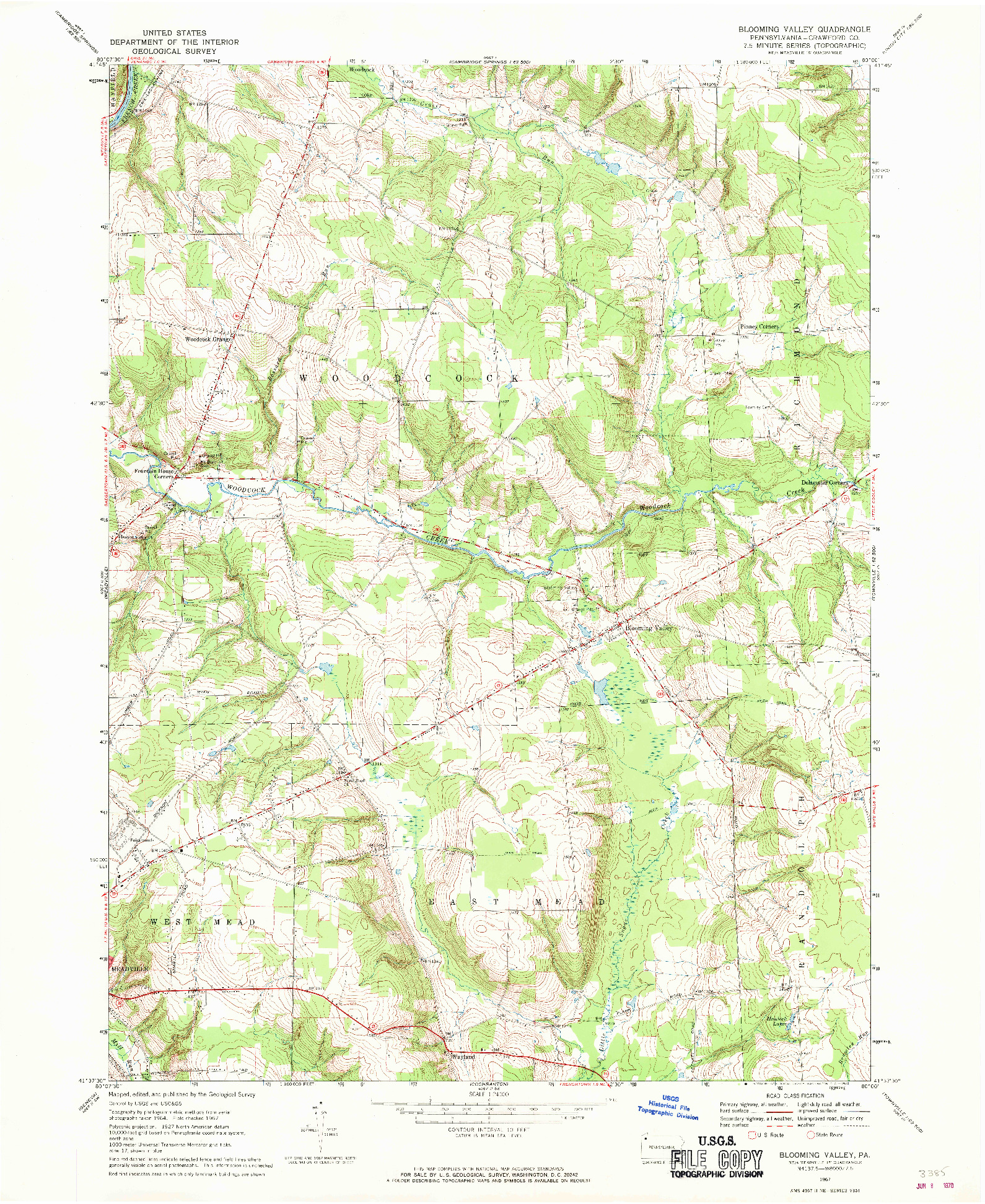 USGS 1:24000-SCALE QUADRANGLE FOR BLOOMING VALLEY, PA 1967