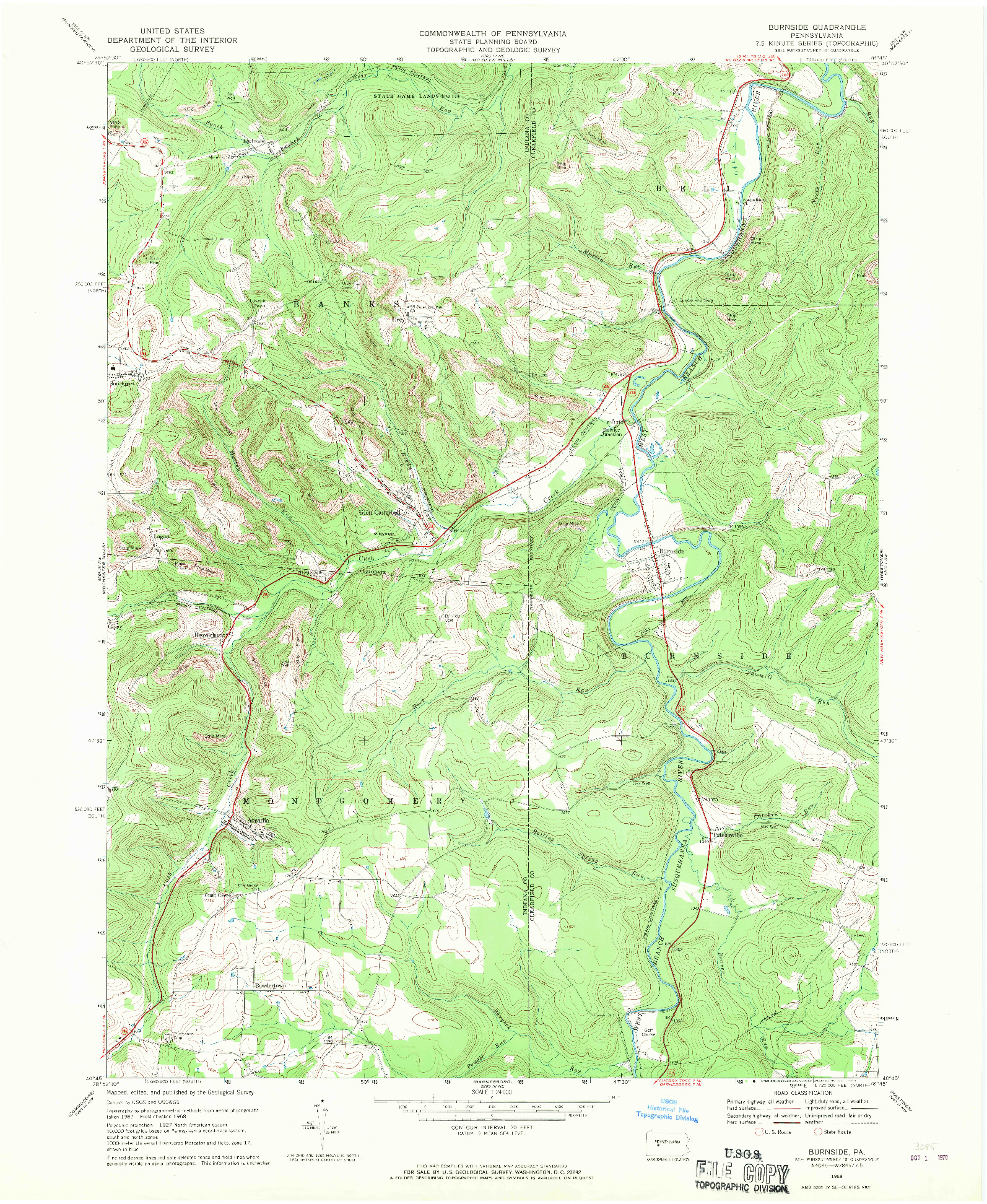 USGS 1:24000-SCALE QUADRANGLE FOR BURNSIDE, PA 1968