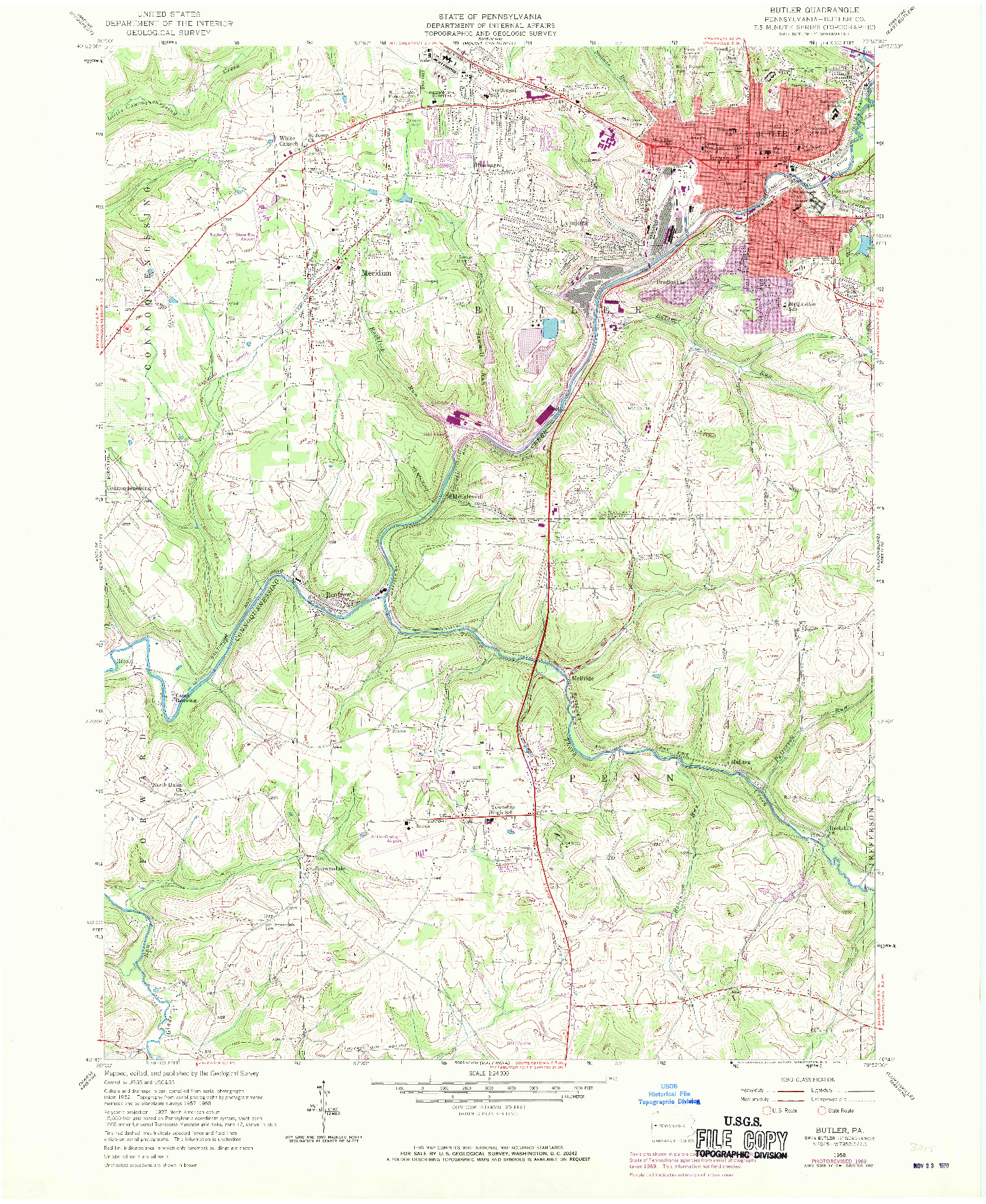 USGS 1:24000-SCALE QUADRANGLE FOR BUTLER, PA 1958