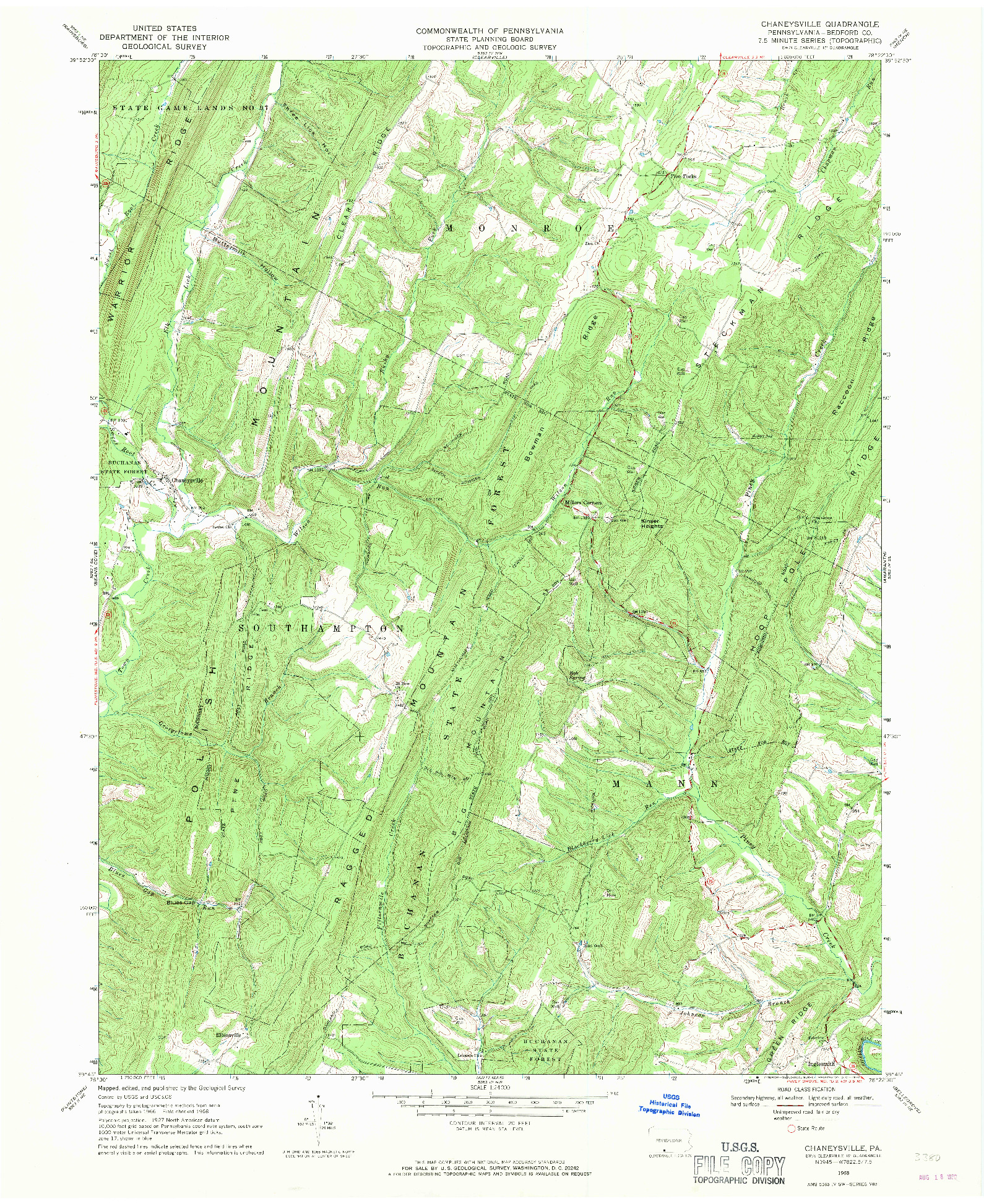 USGS 1:24000-SCALE QUADRANGLE FOR CHANEYSVILLE, PA 1968