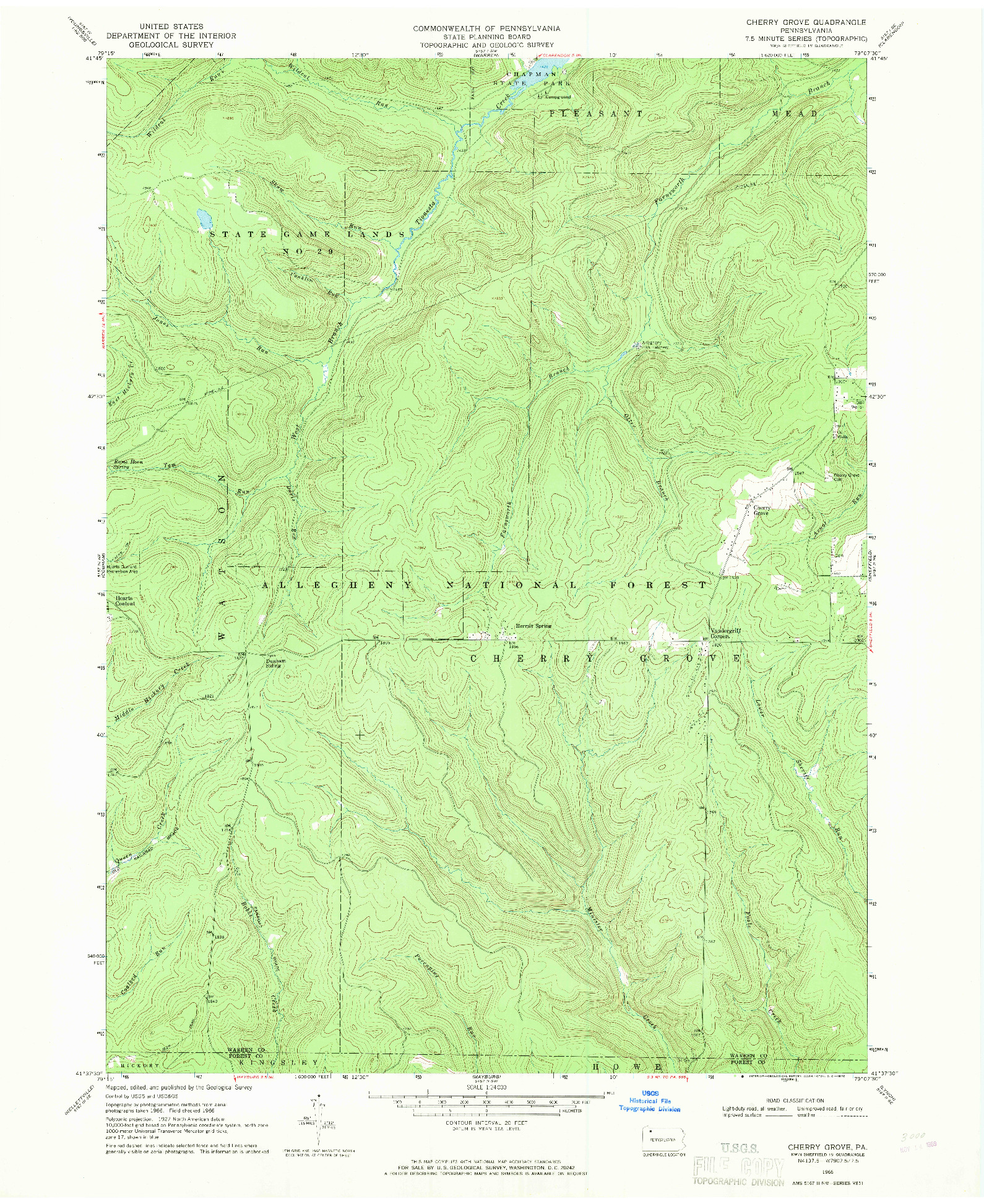 USGS 1:24000-SCALE QUADRANGLE FOR CHERRY GROVE, PA 1966
