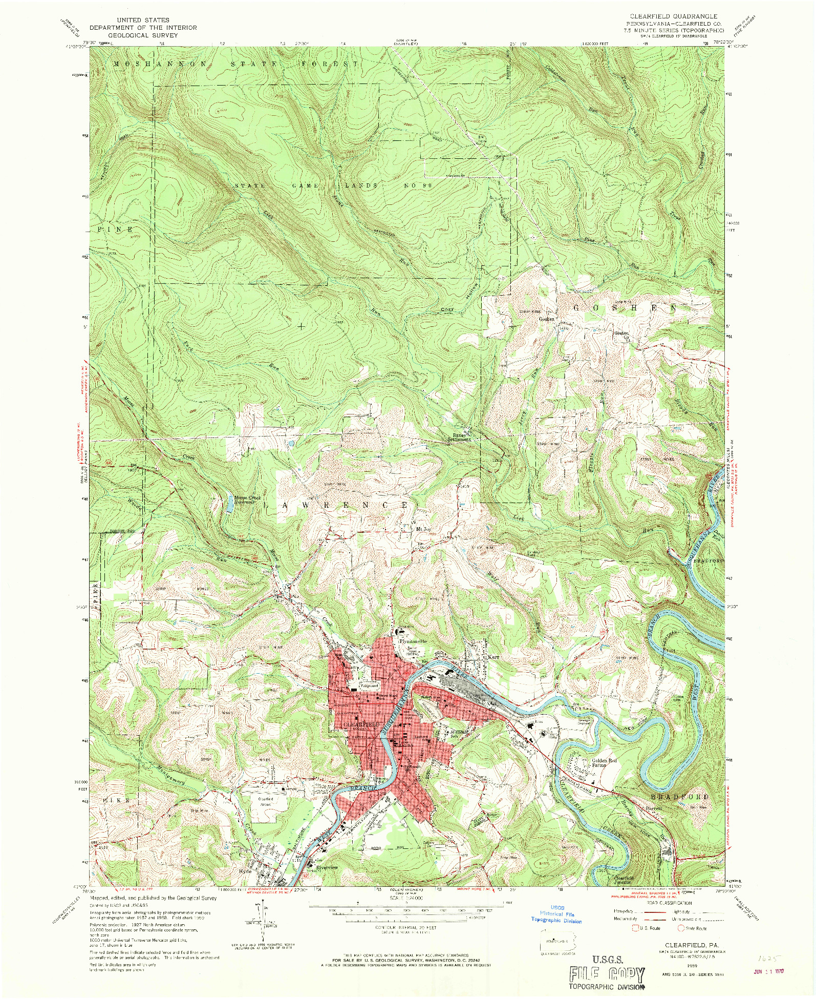 USGS 1:24000-SCALE QUADRANGLE FOR CLEARFIELD, PA 1959