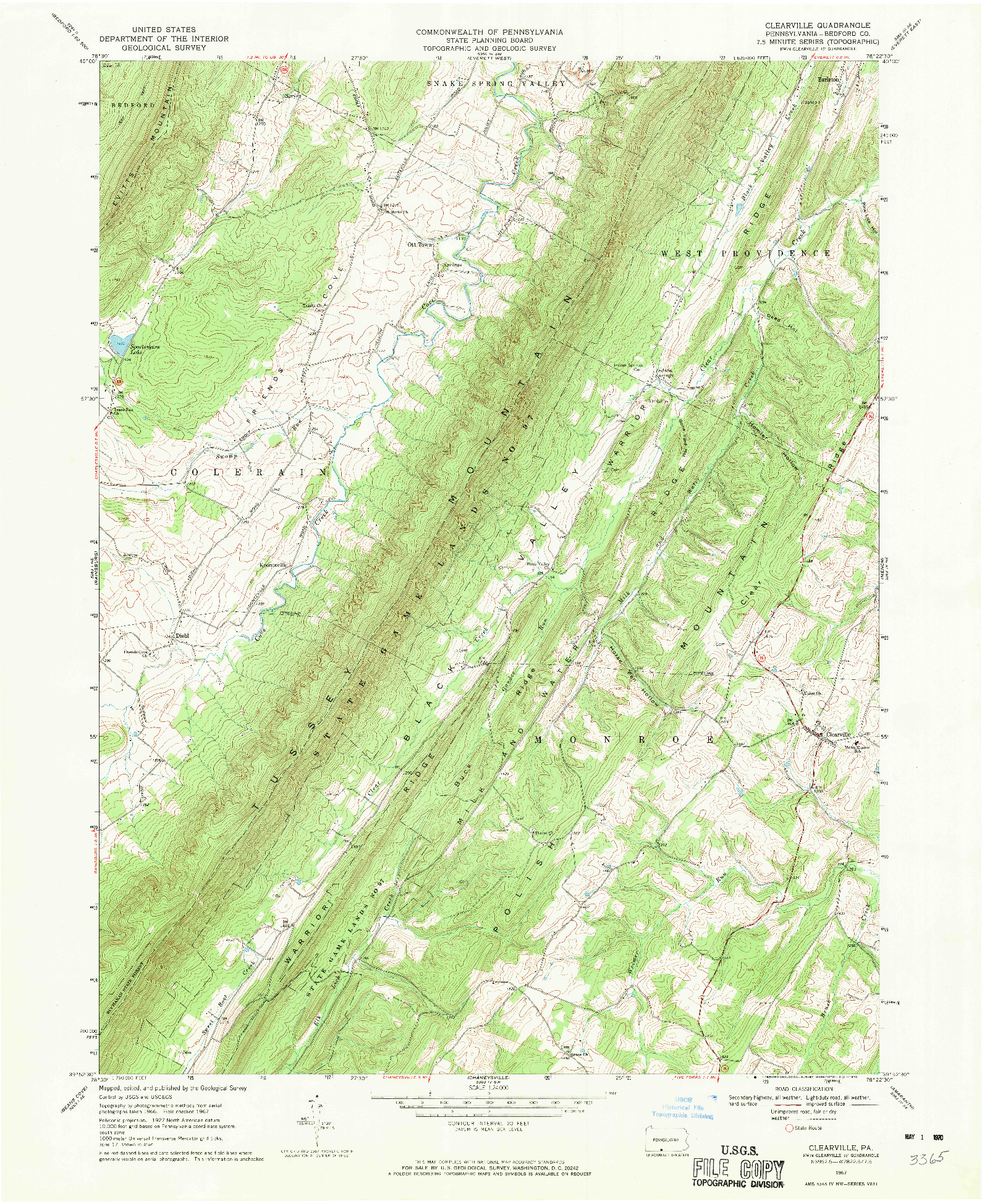 USGS 1:24000-SCALE QUADRANGLE FOR CLEARVILLE, PA 1967