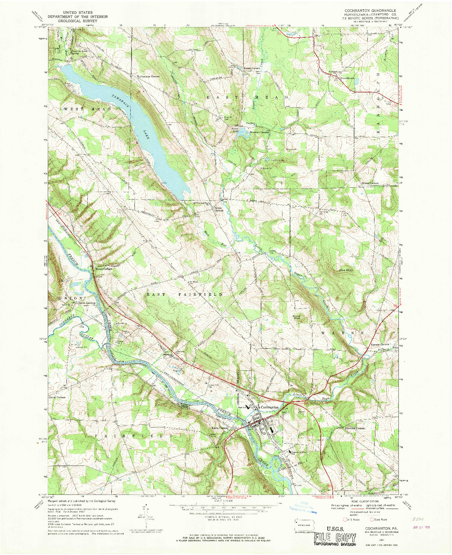 USGS 1:24000-SCALE QUADRANGLE FOR COCHRANTON, PA 1967