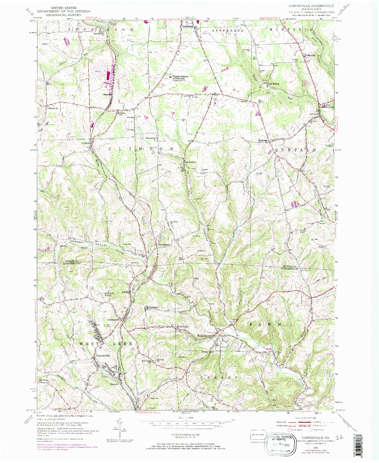 USGS 1:24000-SCALE QUADRANGLE FOR CURTISVILLE, PA 1953