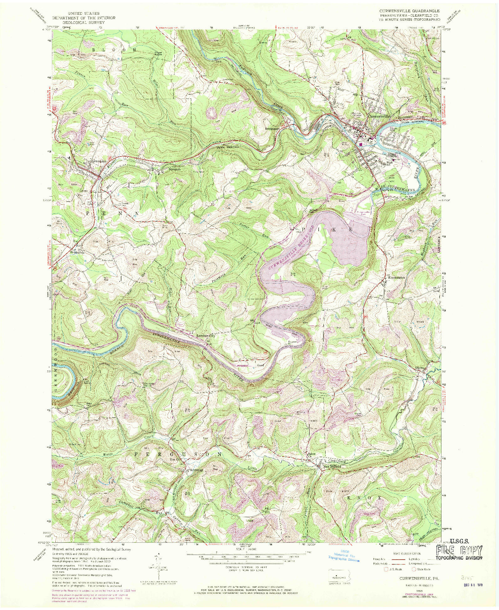 USGS 1:24000-SCALE QUADRANGLE FOR CURWENSVILLE, PA 1959