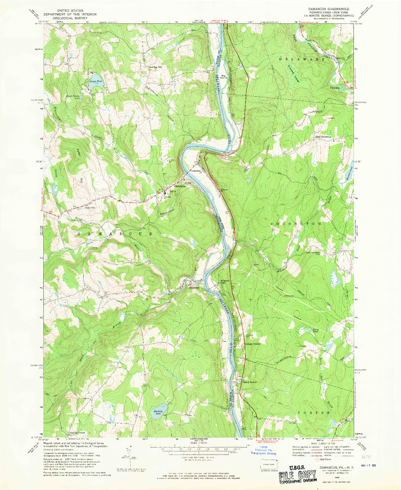 USGS 1:24000-SCALE QUADRANGLE FOR DAMASCUS, PA 1968