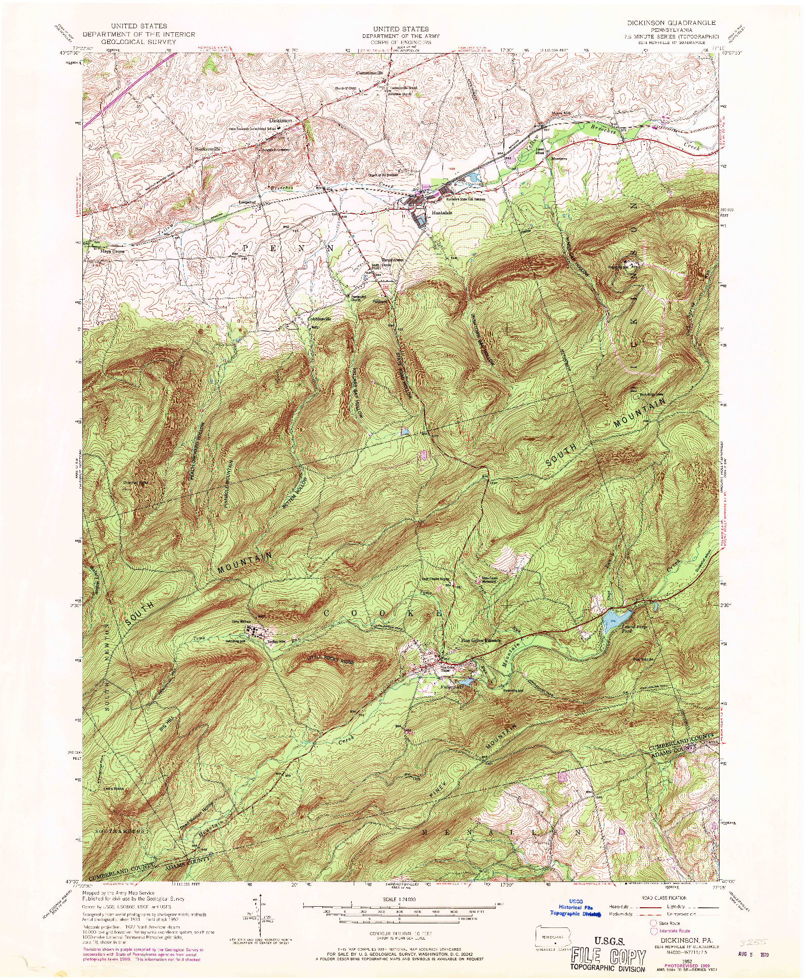 USGS 1:24000-SCALE QUADRANGLE FOR DICKINSON, PA 1952