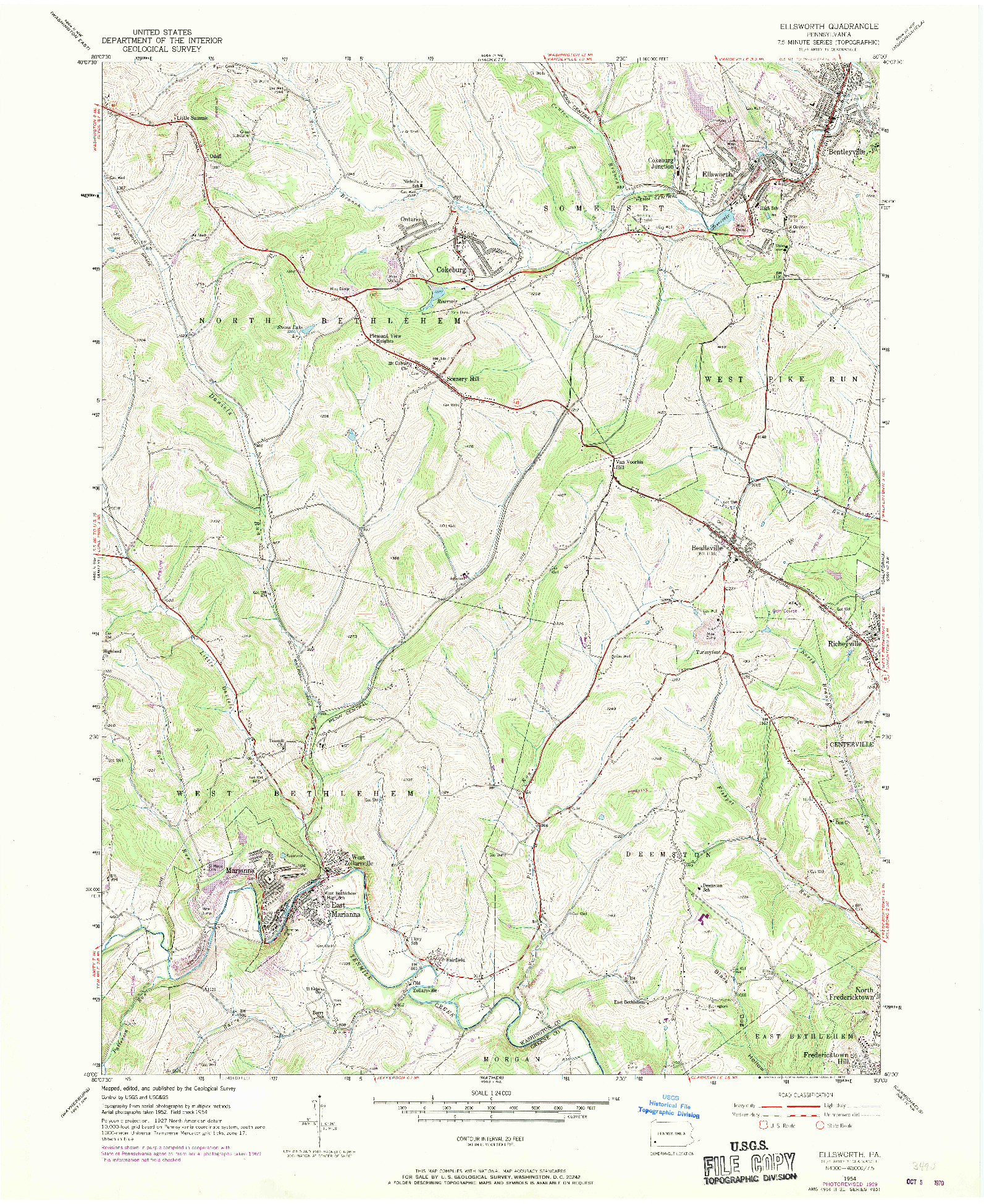 USGS 1:24000-SCALE QUADRANGLE FOR ELLSWORTH, PA 1954