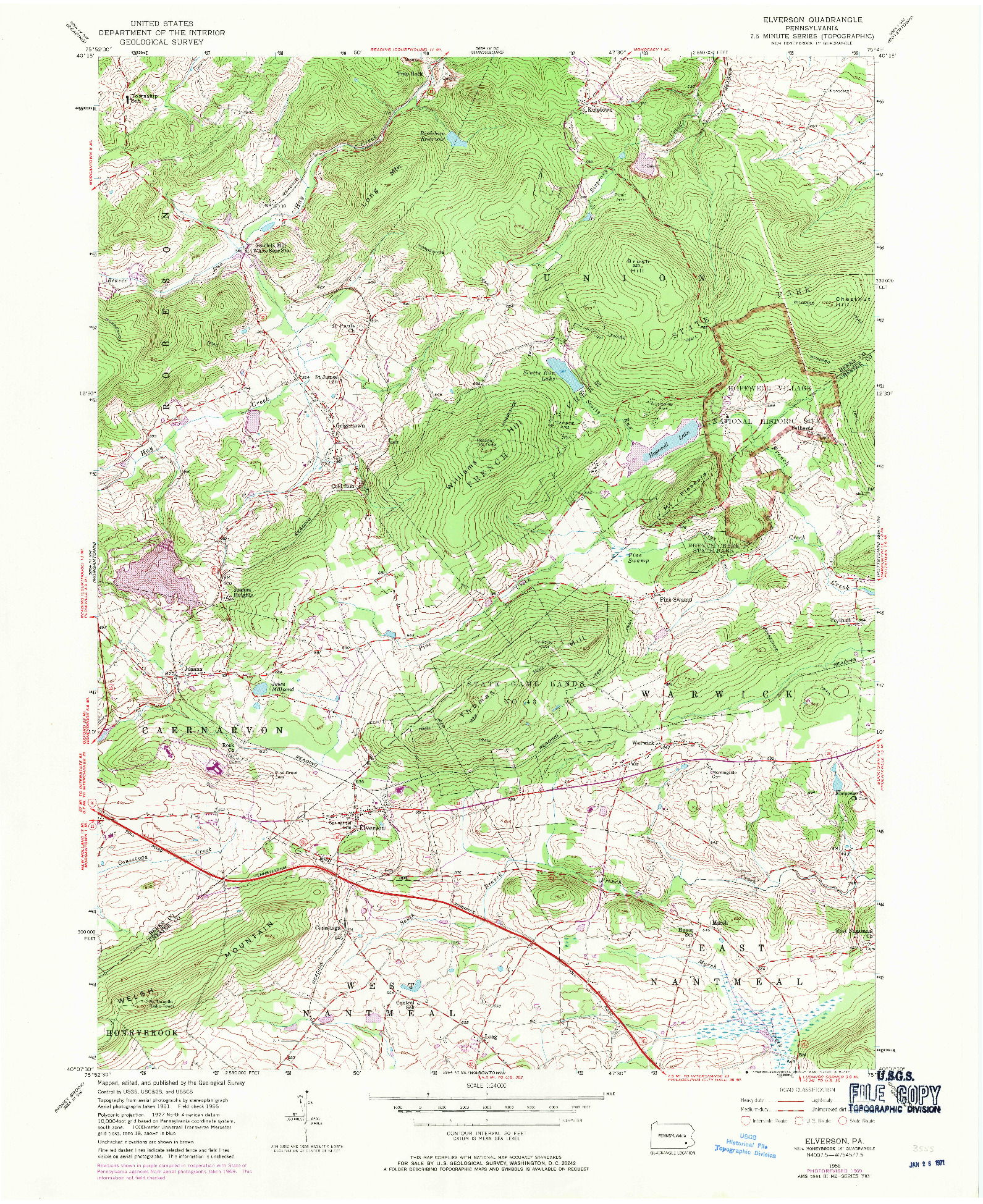 USGS 1:24000-SCALE QUADRANGLE FOR ELVERSON, PA 1954