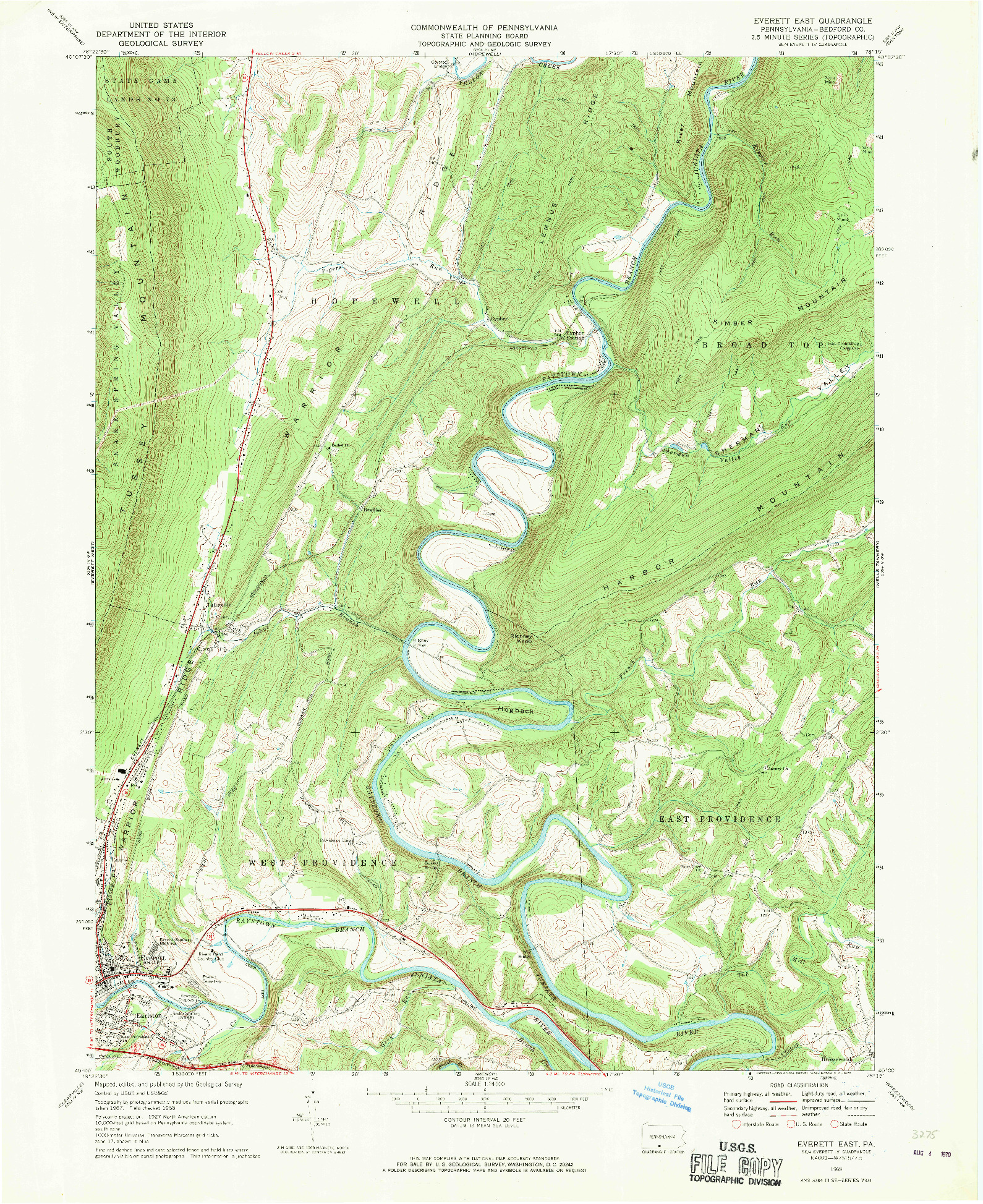 USGS 1:24000-SCALE QUADRANGLE FOR EVERETT EAST, PA 1968