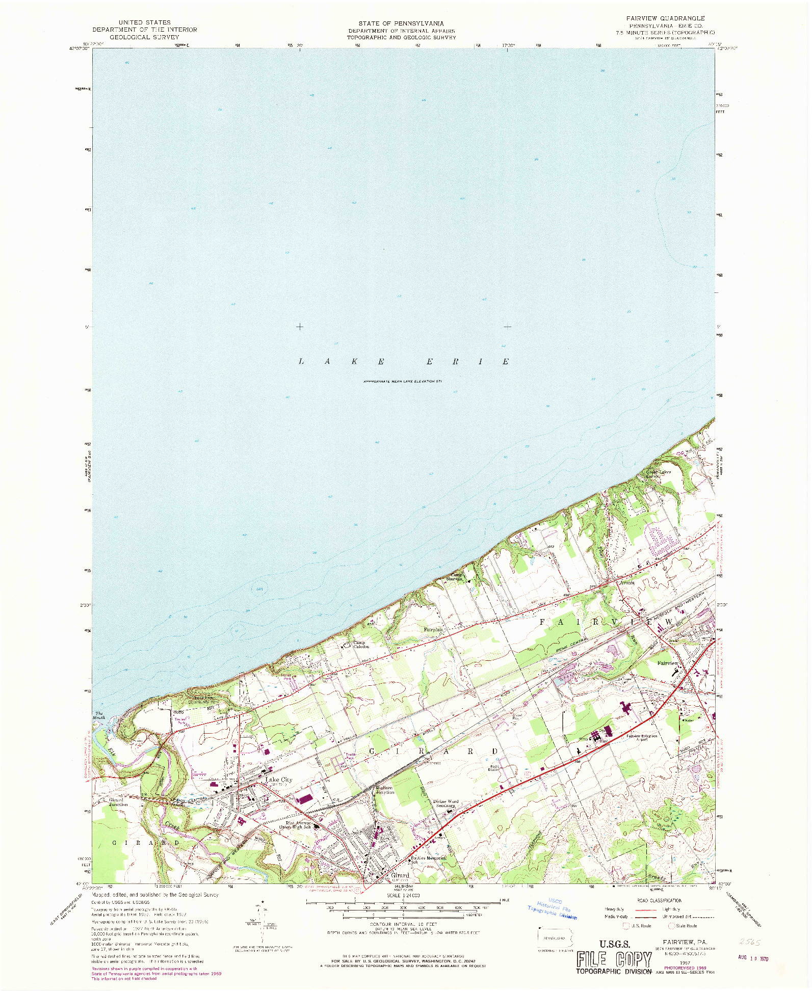 USGS 1:24000-SCALE QUADRANGLE FOR FAIRVIEW, PA 1957