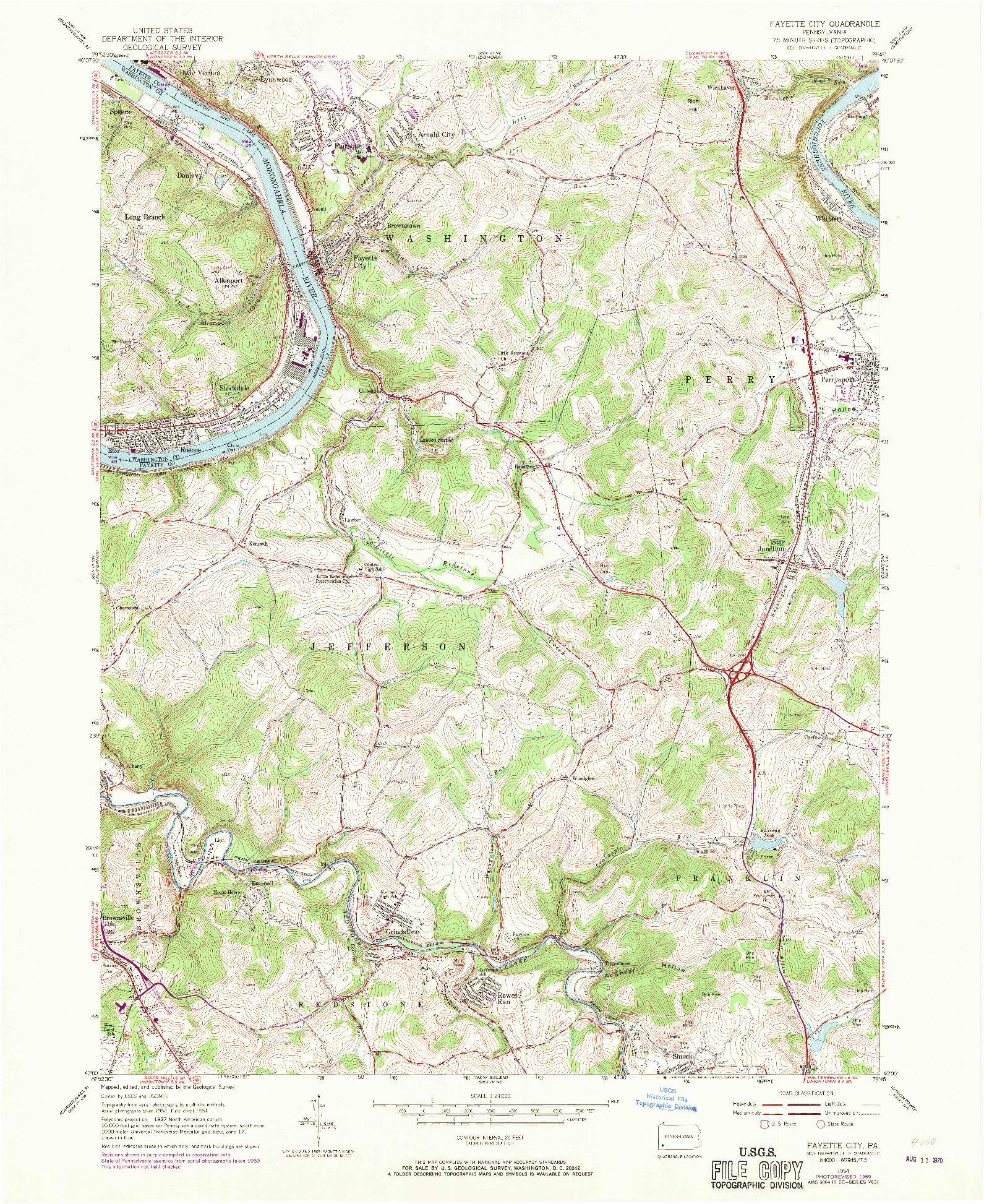 USGS 1:24000-SCALE QUADRANGLE FOR FAYETTE CITY, PA 1954