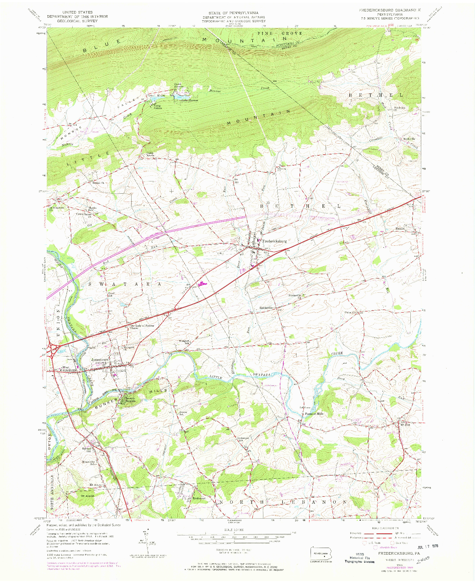 USGS 1:24000-SCALE QUADRANGLE FOR FREDERICKSBURG, PA 1955