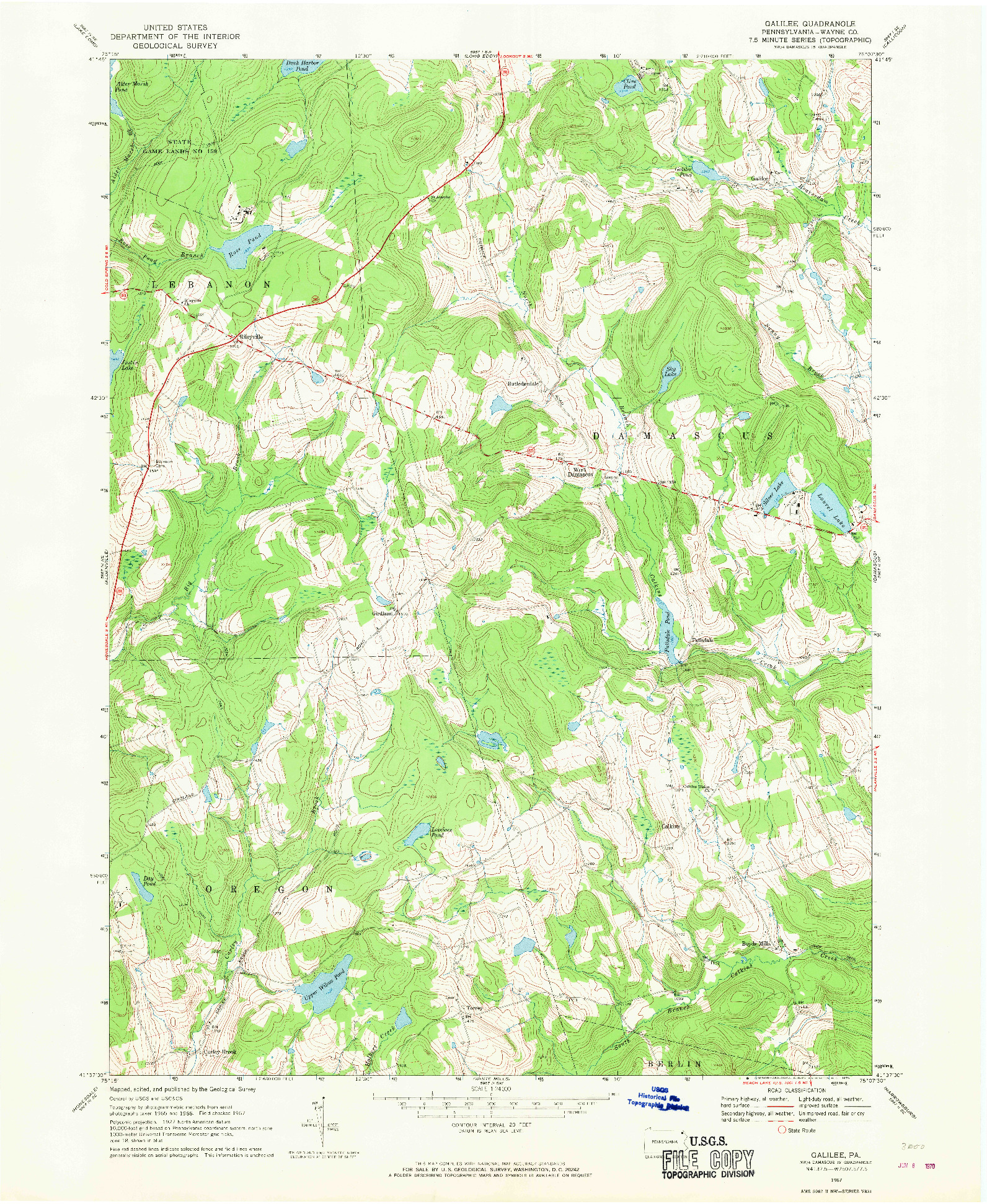 USGS 1:24000-SCALE QUADRANGLE FOR GALILEE, PA 1967