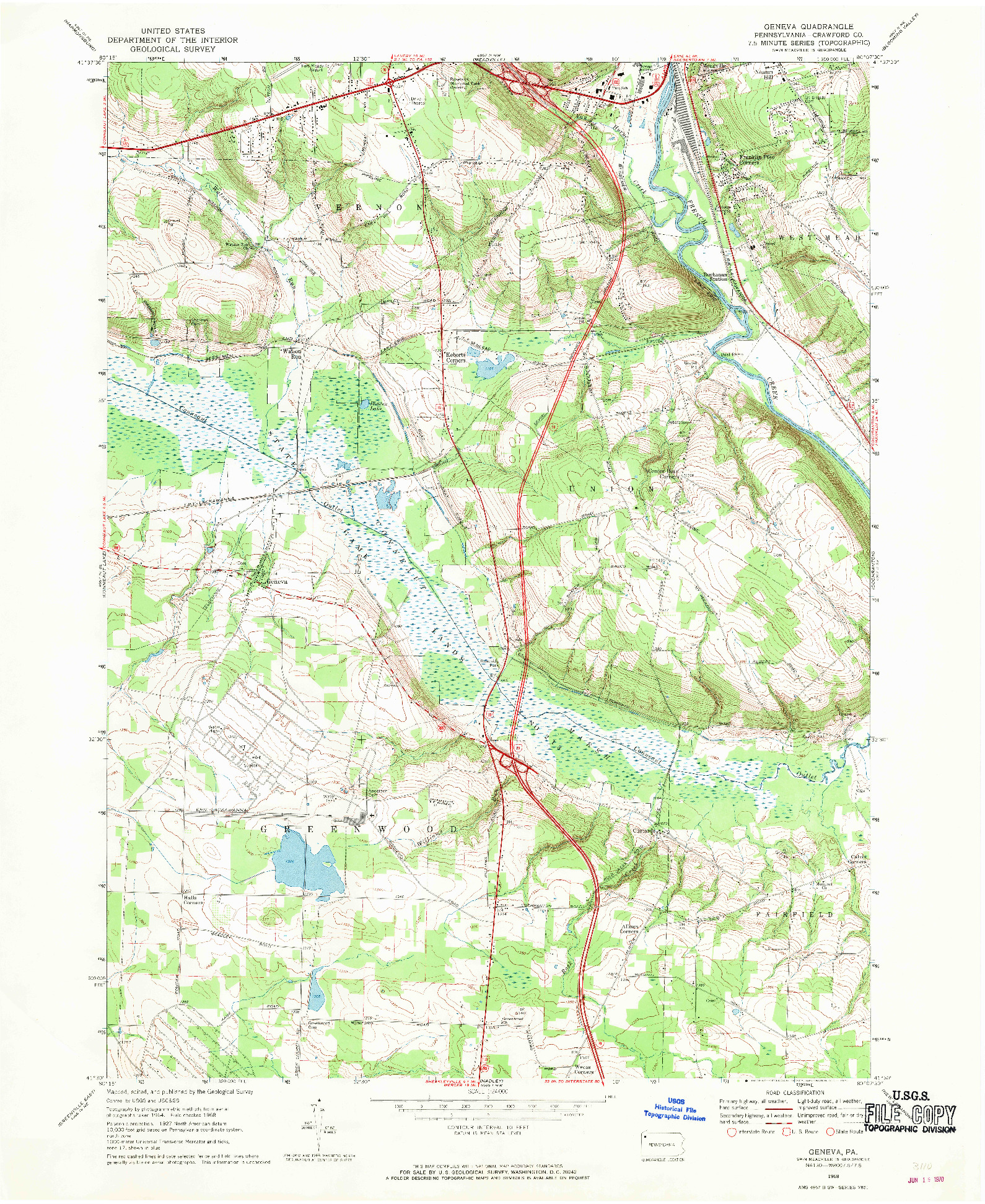 USGS 1:24000-SCALE QUADRANGLE FOR GENEVA, PA 1968