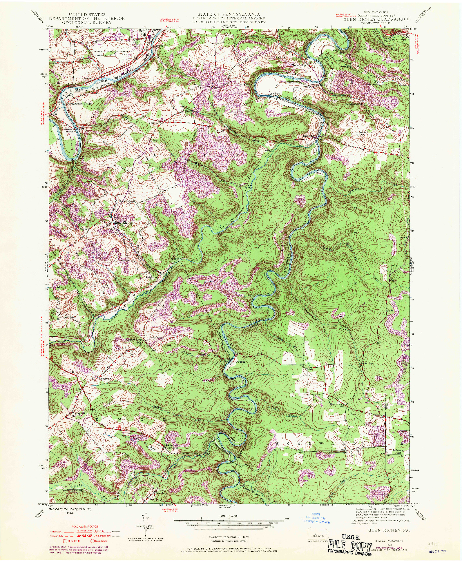 USGS 1:24000-SCALE QUADRANGLE FOR GLEN RICHEY, PA 1944