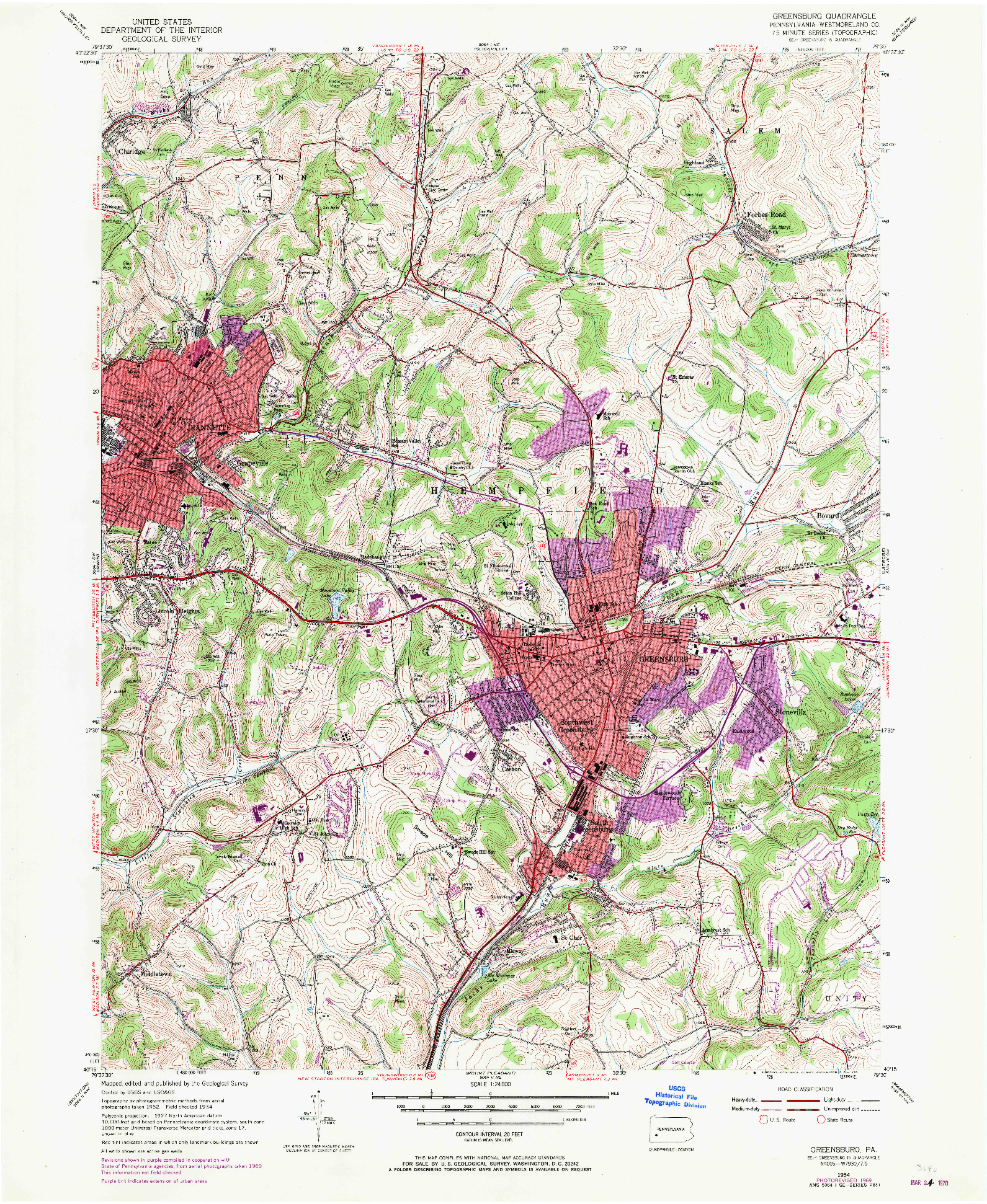 USGS 1:24000-SCALE QUADRANGLE FOR GREENSBURG, PA 1954