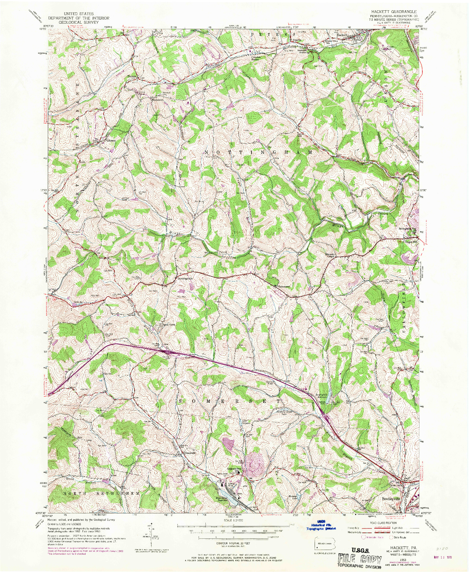 USGS 1:24000-SCALE QUADRANGLE FOR HACKETT, PA 1953