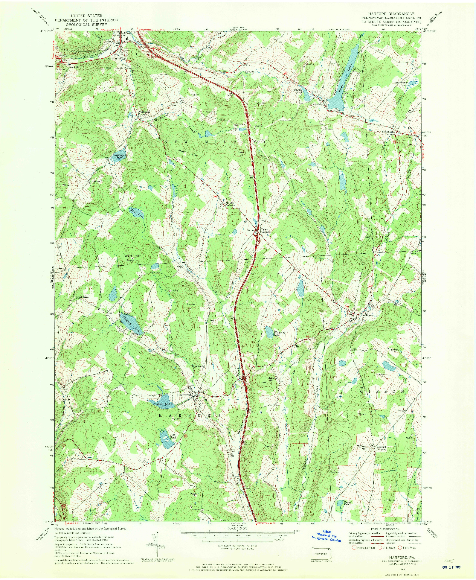 USGS 1:24000-SCALE QUADRANGLE FOR HARFORD, PA 1968