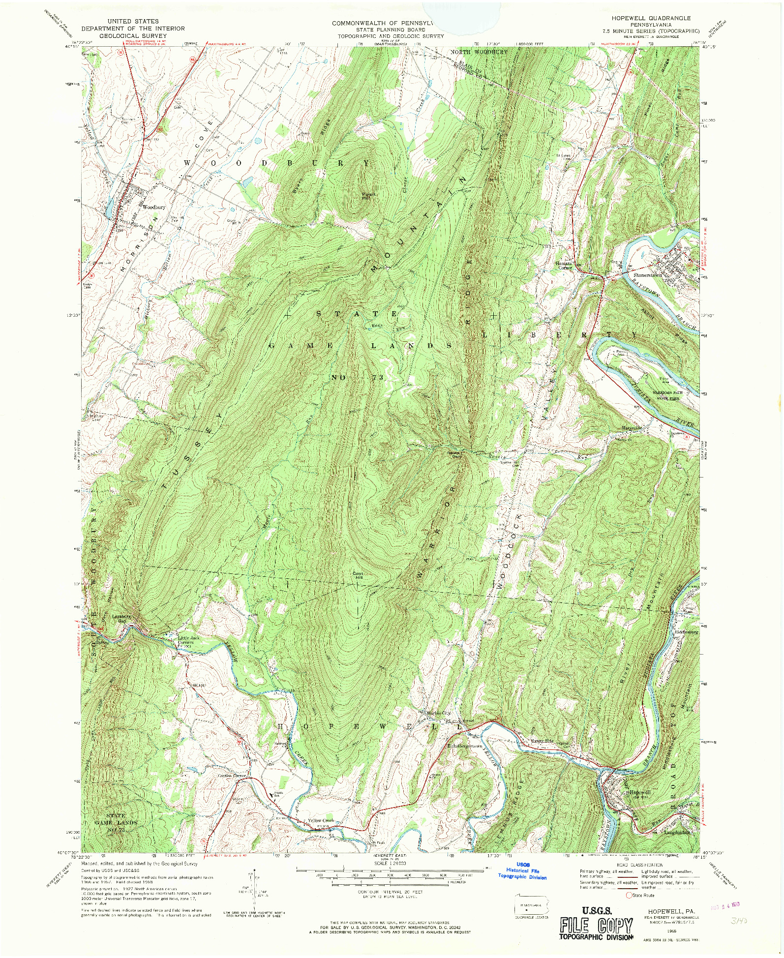 USGS 1:24000-SCALE QUADRANGLE FOR HOPEWELL, PA 1968