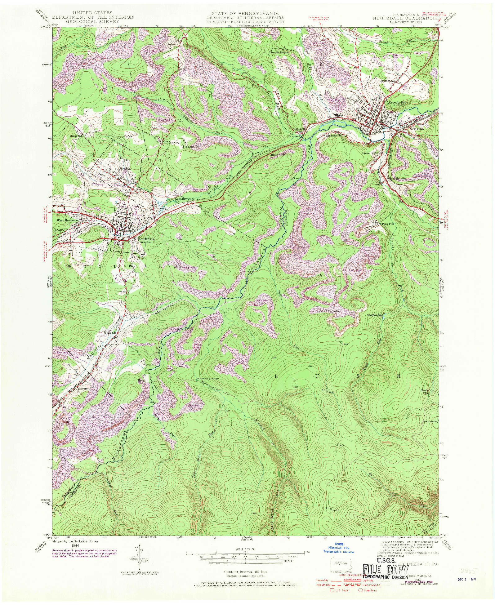 USGS 1:24000-SCALE QUADRANGLE FOR HOUTZDALE, PA 1944