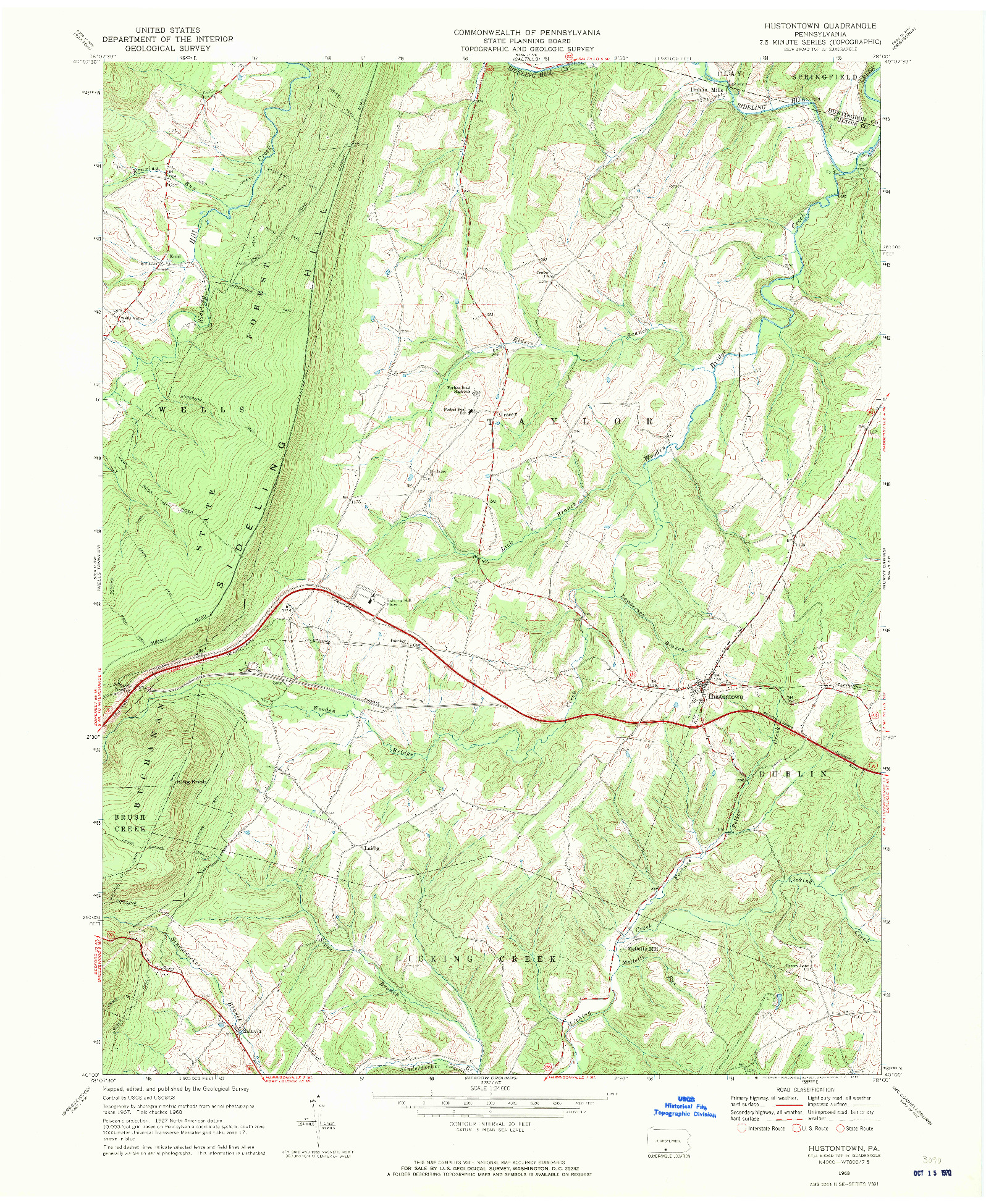 USGS 1:24000-SCALE QUADRANGLE FOR HUSTONTOWN, PA 1968