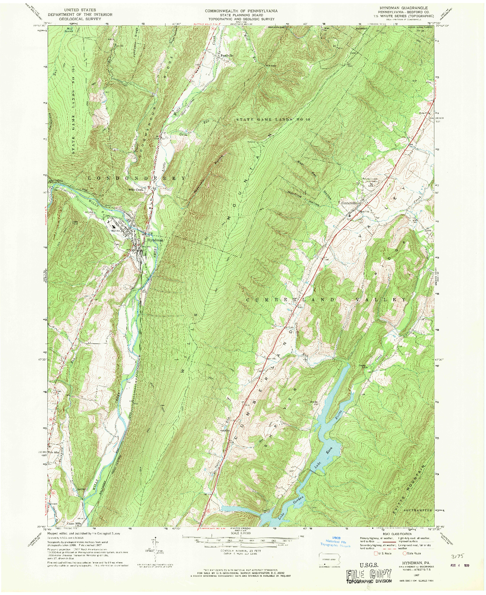 USGS 1:24000-SCALE QUADRANGLE FOR HYNDMAN, PA 1967