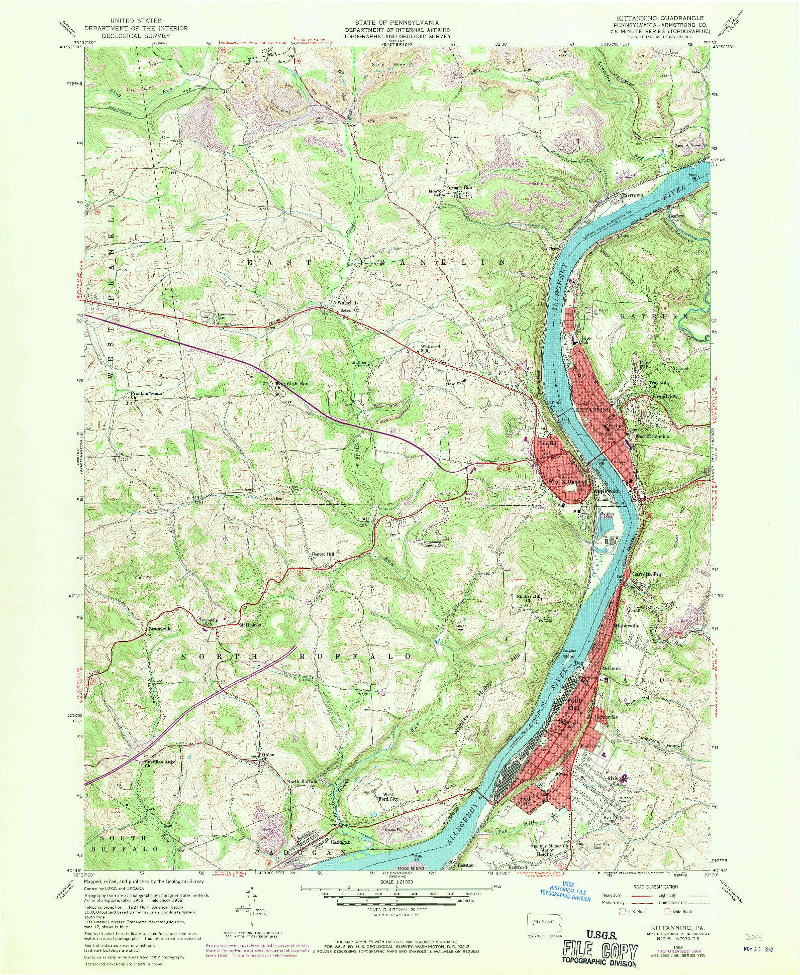 USGS 1:24000-SCALE QUADRANGLE FOR KITTANNING, PA 1958