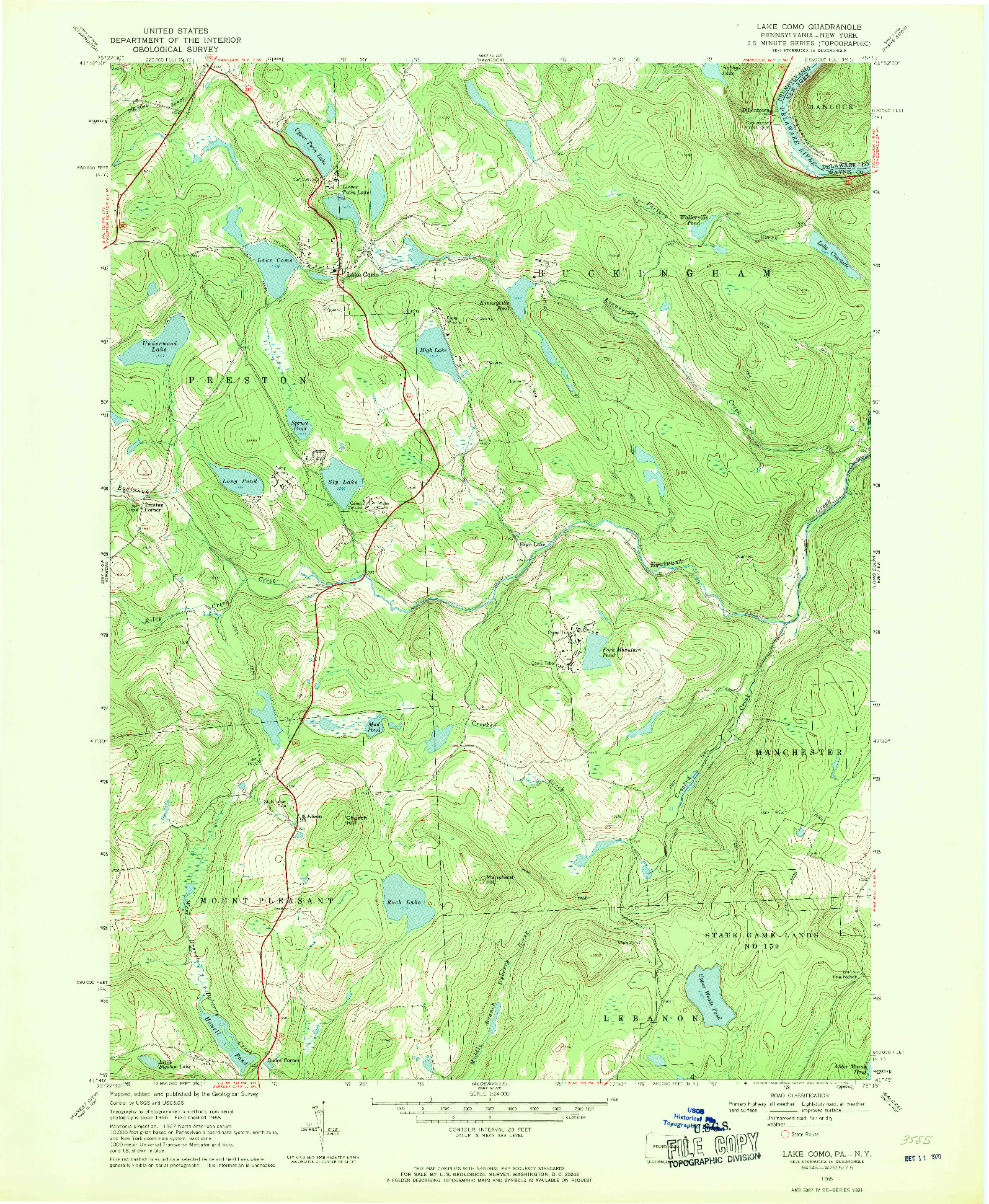 USGS 1:24000-SCALE QUADRANGLE FOR LAKE COMO, PA 1968