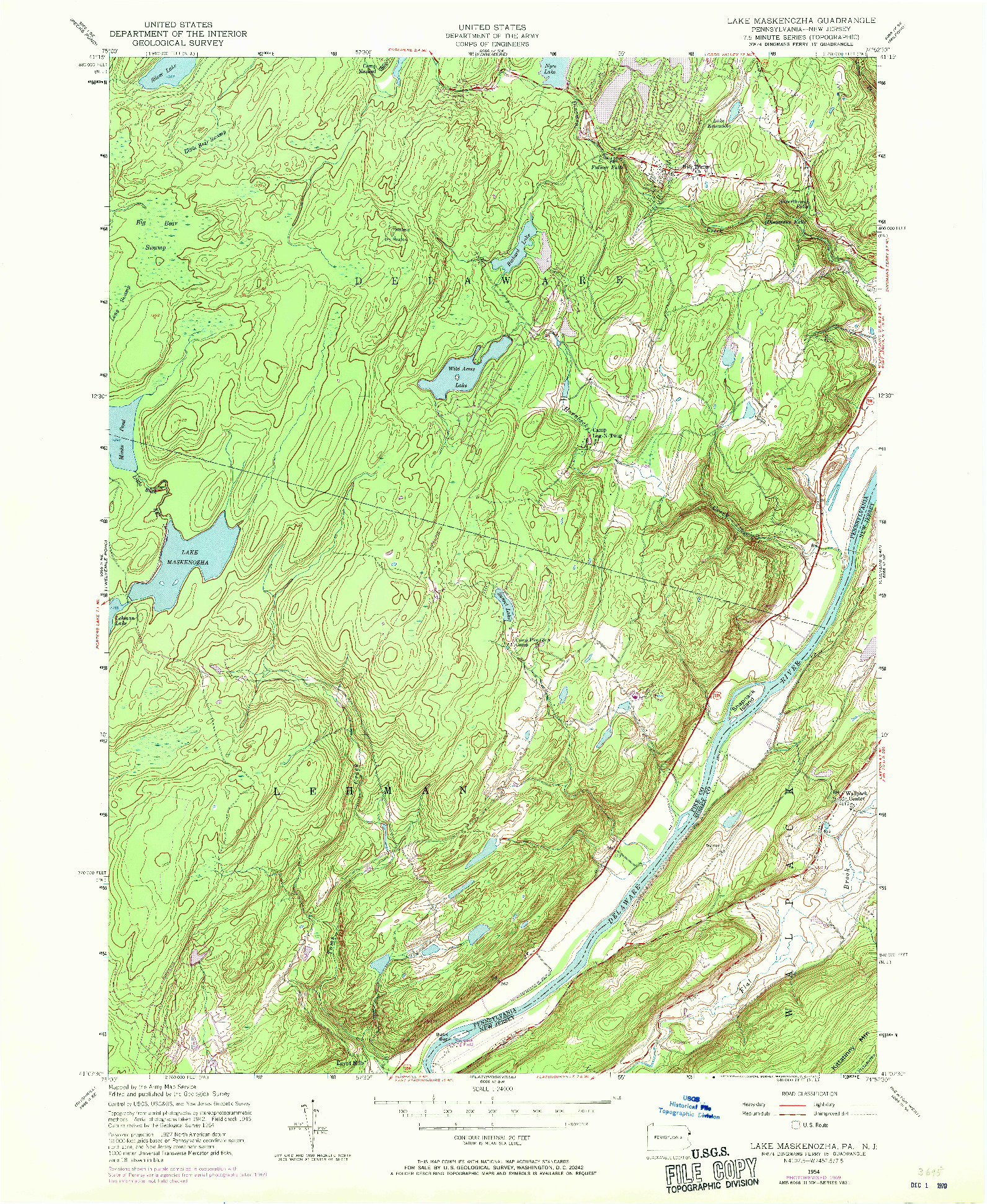 USGS 1:24000-SCALE QUADRANGLE FOR LAKE MASKENOZHA, PA 1954